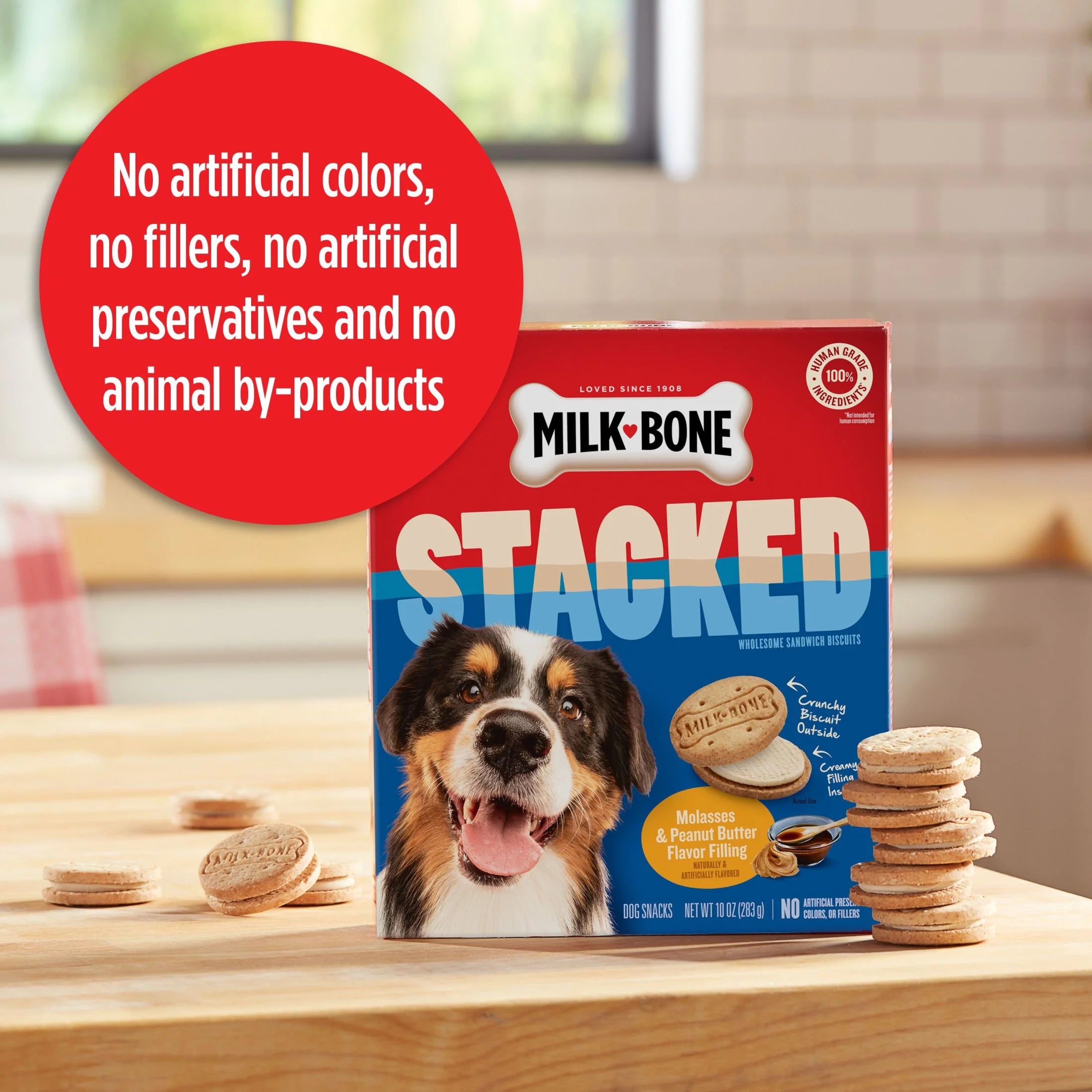 Milk Bone Stacked Dog Biscuits, Molasses & Peanut Butter Flavor, Naturally & Artificially Flavored, 10 Oz