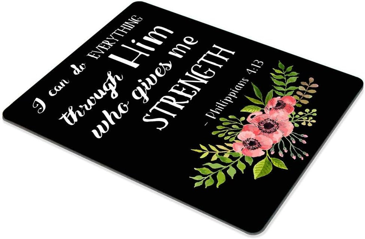 Mouse Pad Pink Watercolor Flowers Art Bible Verse Scripture Quotes Philippians - I Can Do Everything through Him Who Gives Me Strength
