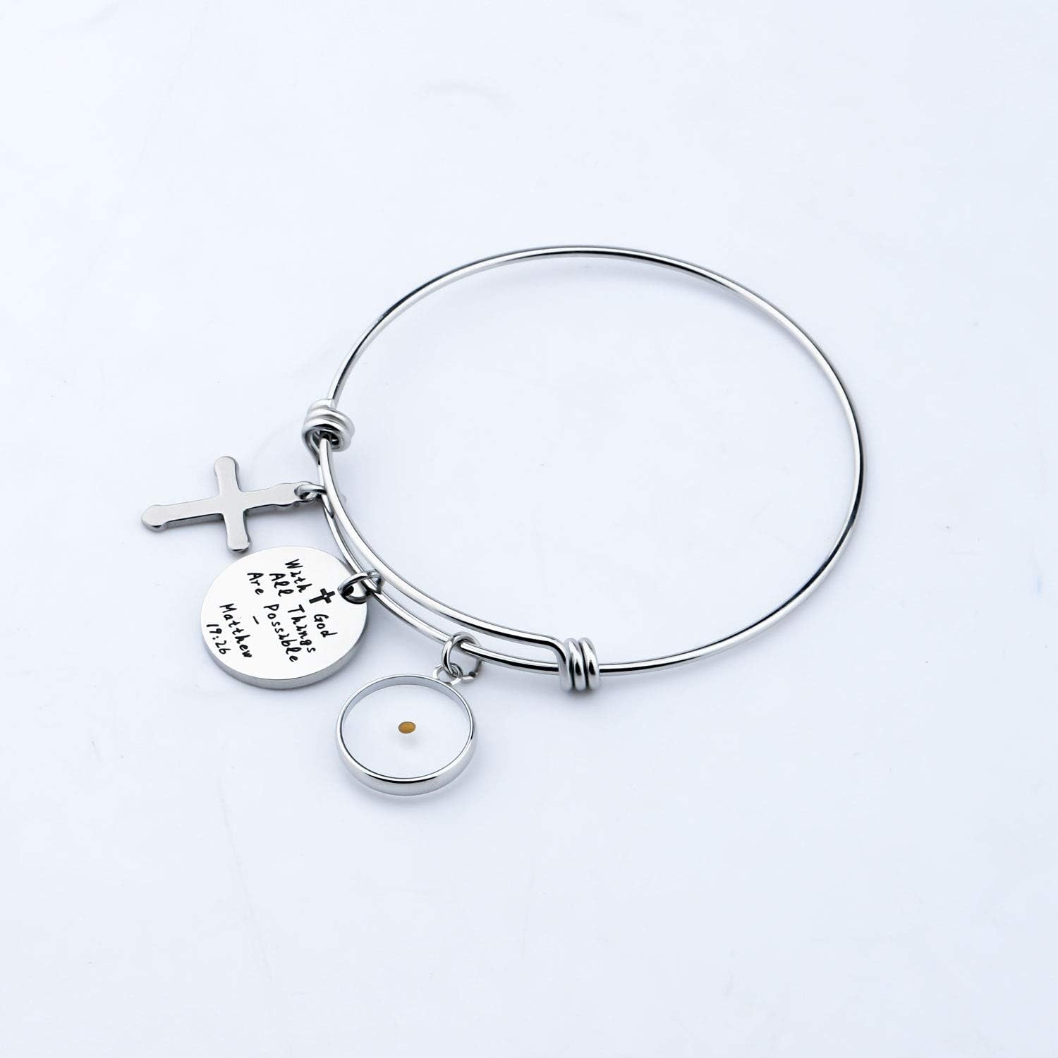 Mustard Seed Bible Verse Bracelet with God All Things Are Possible Religious Faith Jewelry Christian Gifts for Women Girls