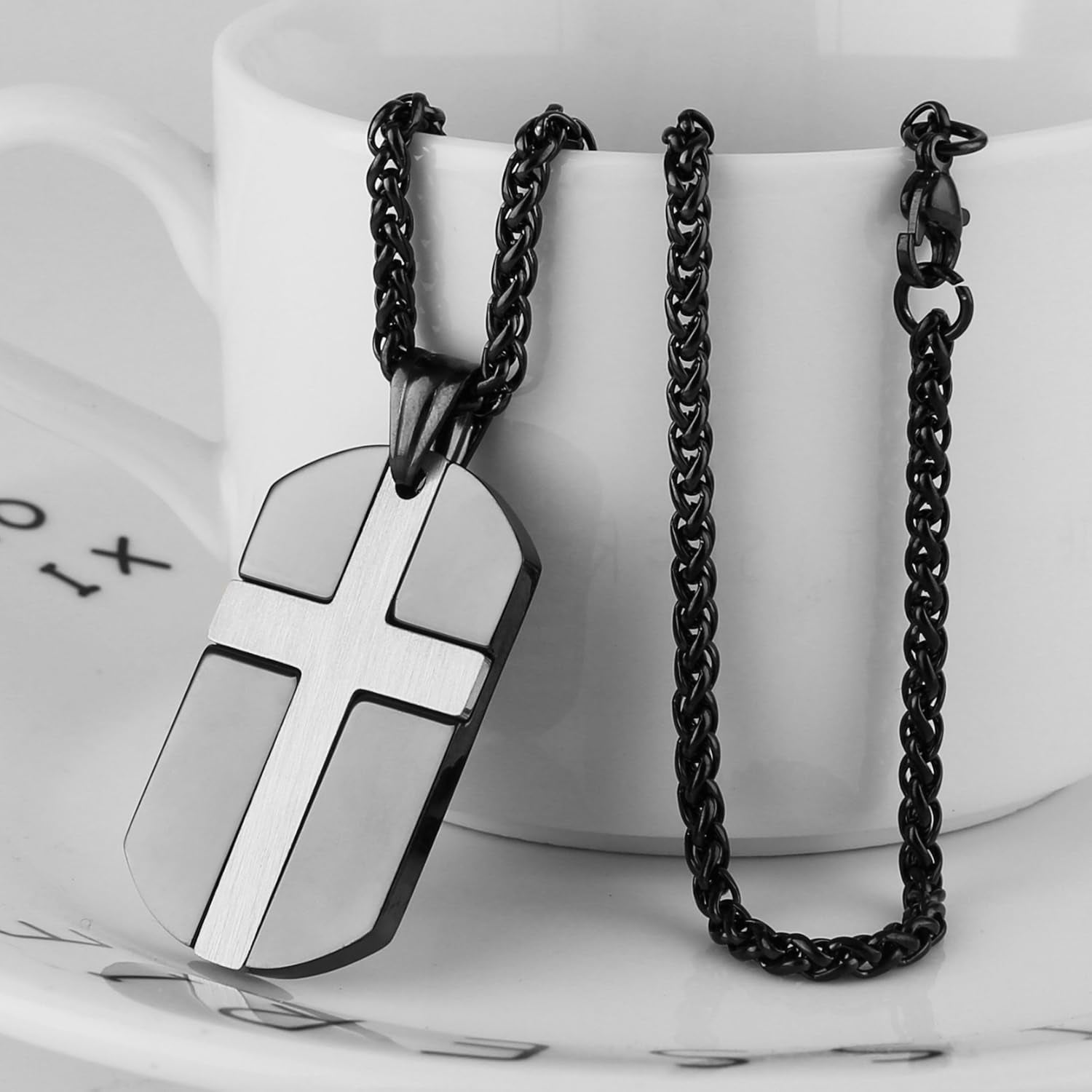 Isaiah 41:10 Jewelry, Stainless Steel Cross Dog Tag Necklace STRENGTH Bible Verse