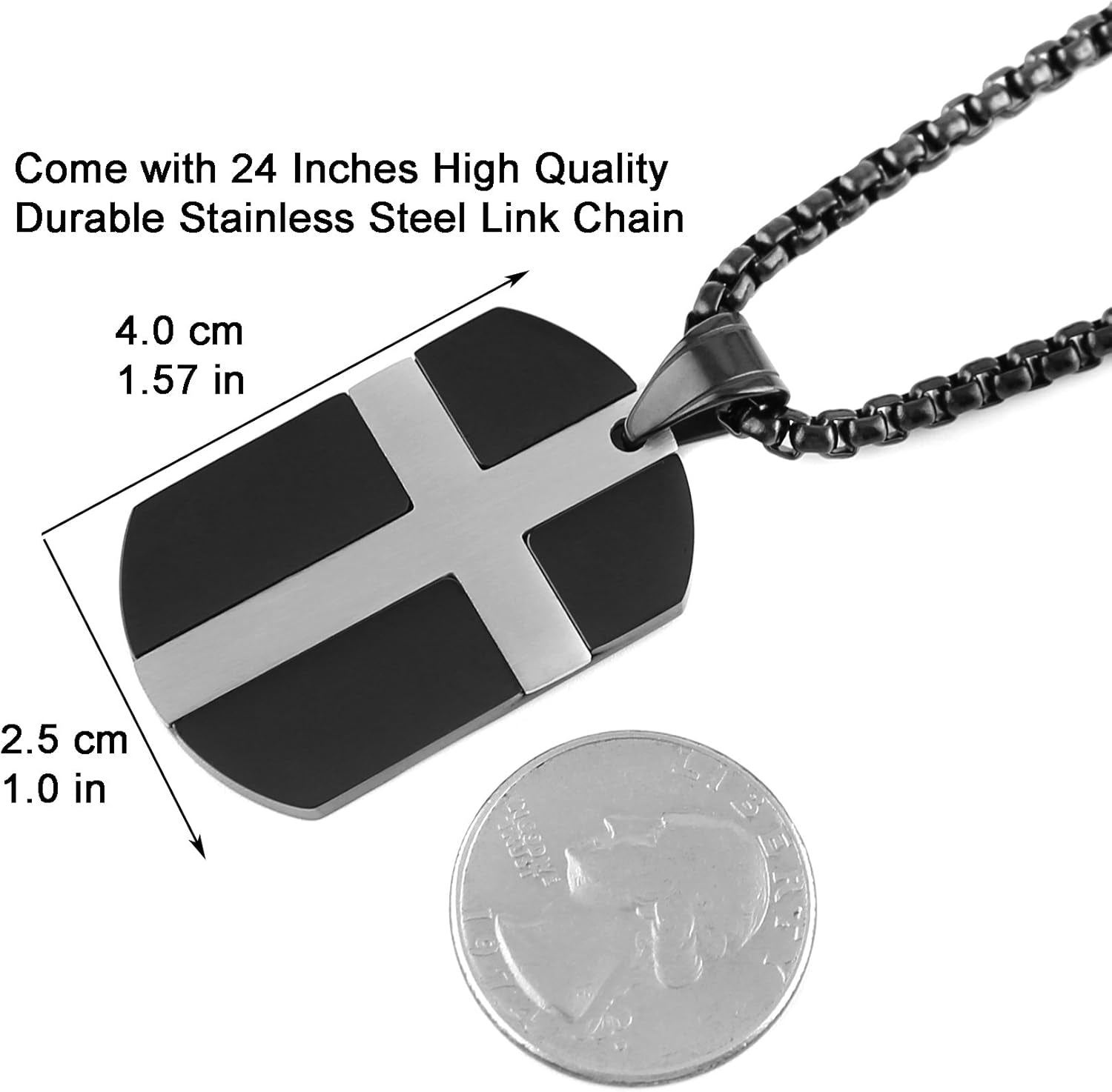 Isaiah 41:10 Jewelry, Stainless Steel Cross Dog Tag Necklace STRENGTH Bible Verse