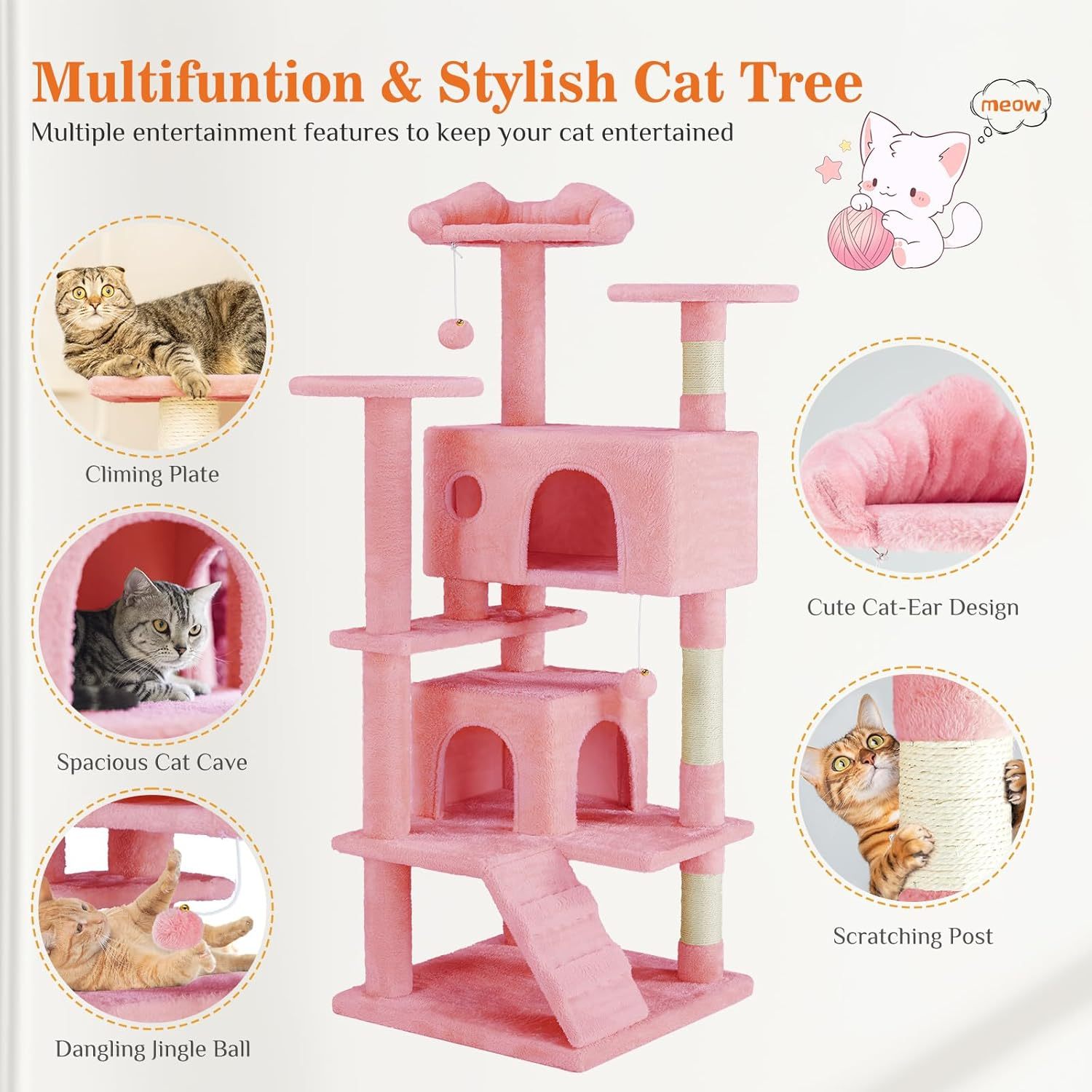 Cat Tree Tower - Multi-level apartment with a ladder and a sisal grab post inside