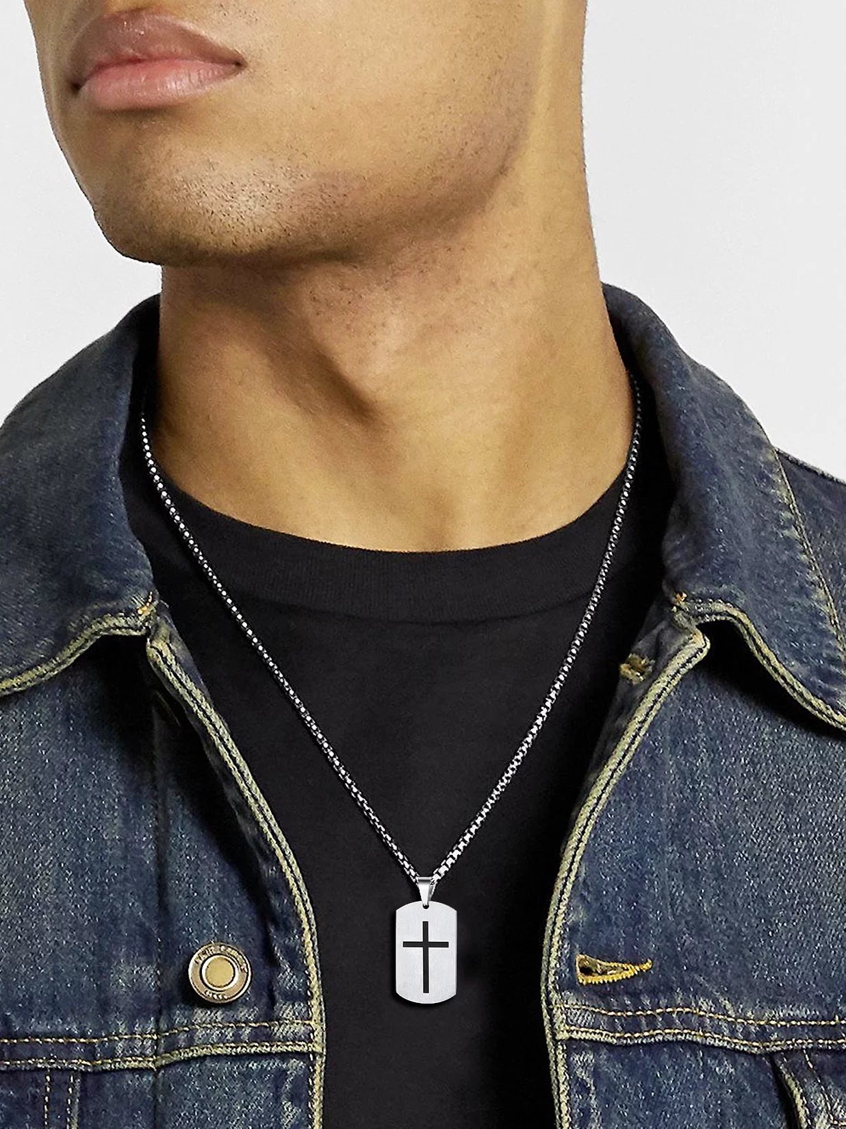 Cross Necklace for Men Stainless Steel Dog Tag Bible Verse Pendant Chain Christmas Jewelry Gifts for Son