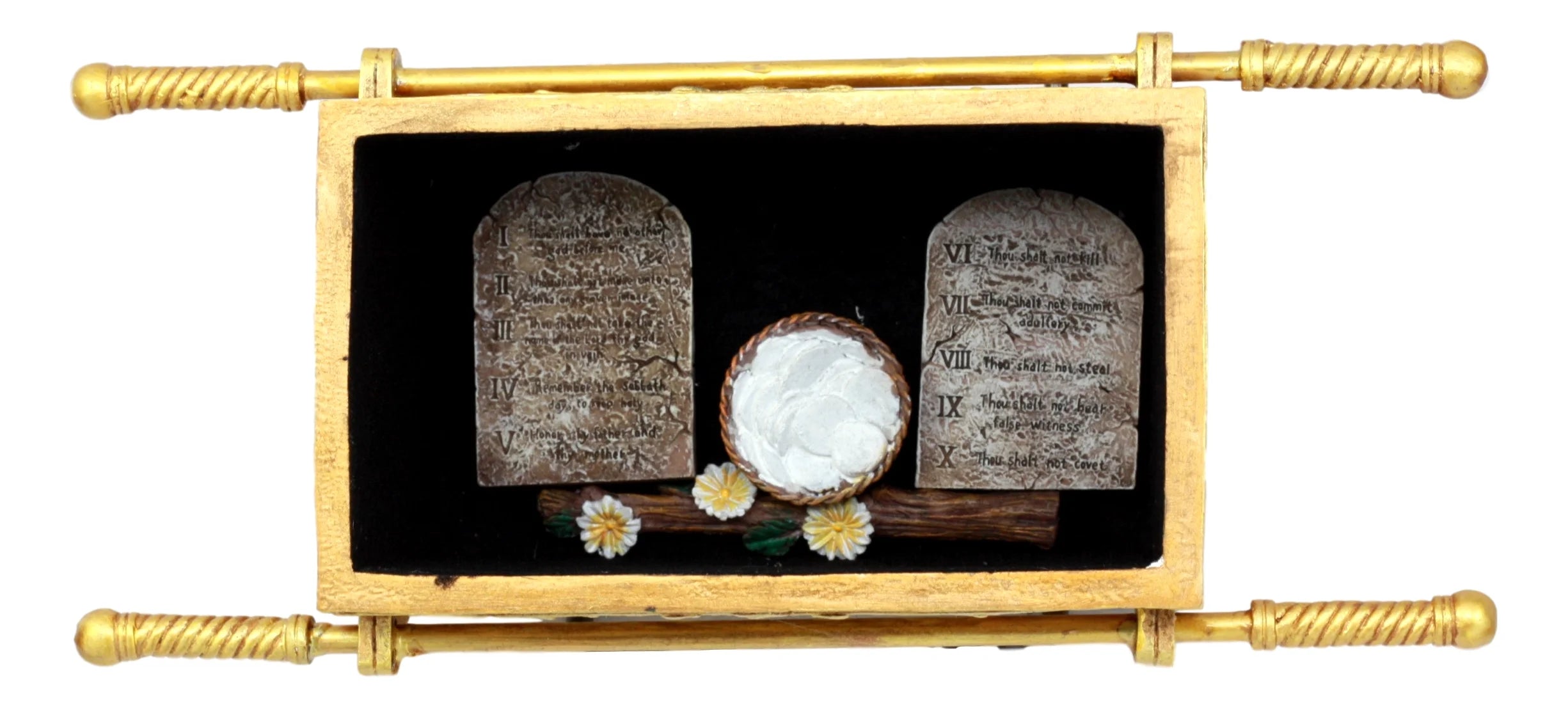 Ebros Golden Ark of the Covenant with Ten Commandments Rod of Aaron and Manna Religious Decorative Figurine Trinket Jewelry Box 9.5" Long …