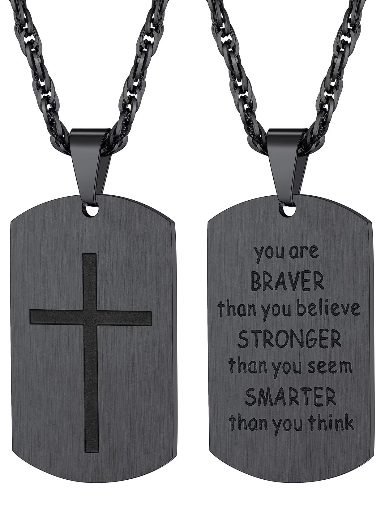 Cross Necklace for Men Stainless Steel Dog Tag Bible Verse Black Pendant Chain Christmas Jewelry Gifts for Son