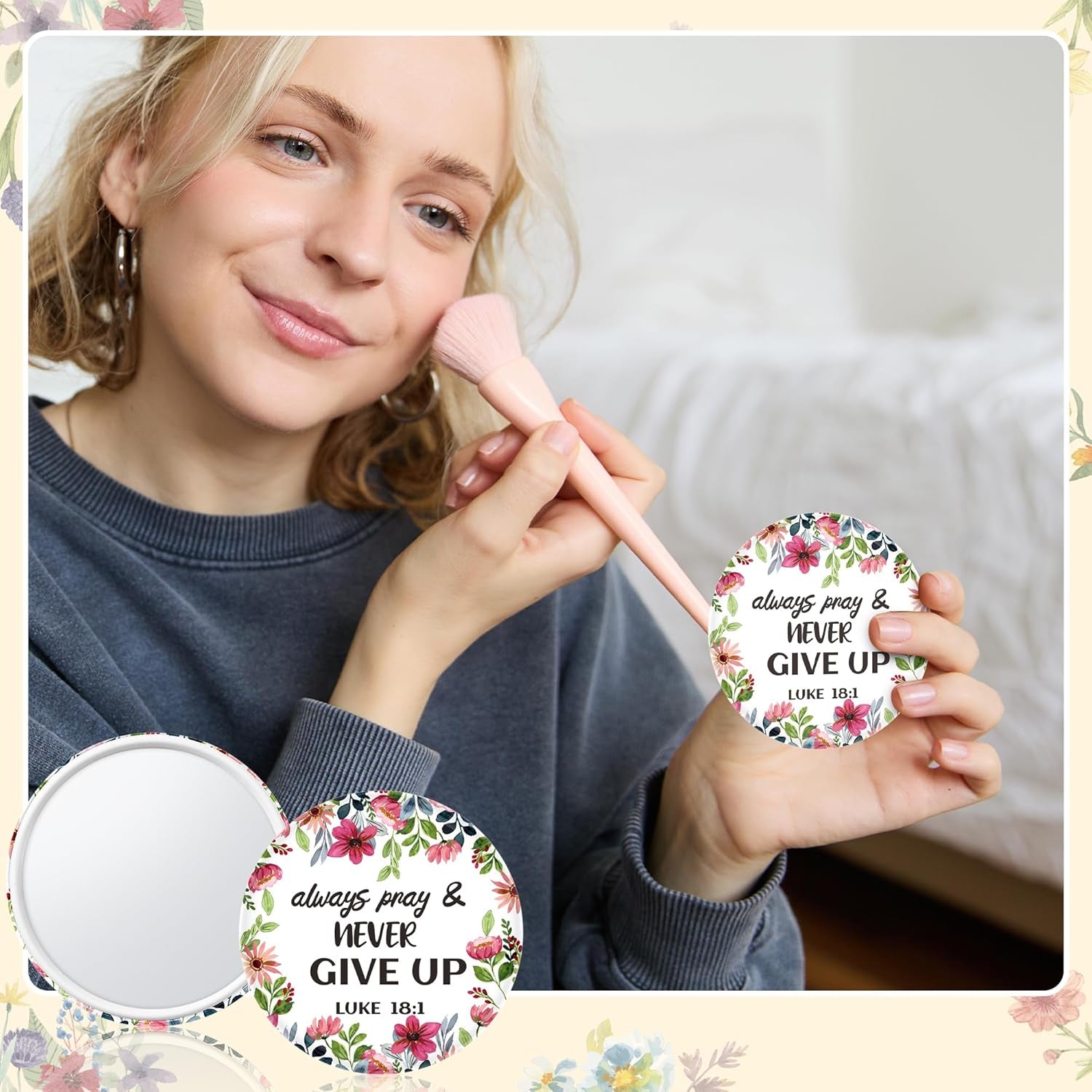 Bible Verse Compact Mirrors - 36Pcs Floral Bible Verse Mini Compact Mirrors Christian Gifts Bulk Inspirational Small Portable round Pocket Makeup Mirror for Purse Church Party Favors for Women