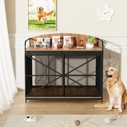 Heavy Duty Large Dog Crate Furniture For Large Medium Dog, Farmhouse Wooden Dog Kennel Indoor End Table