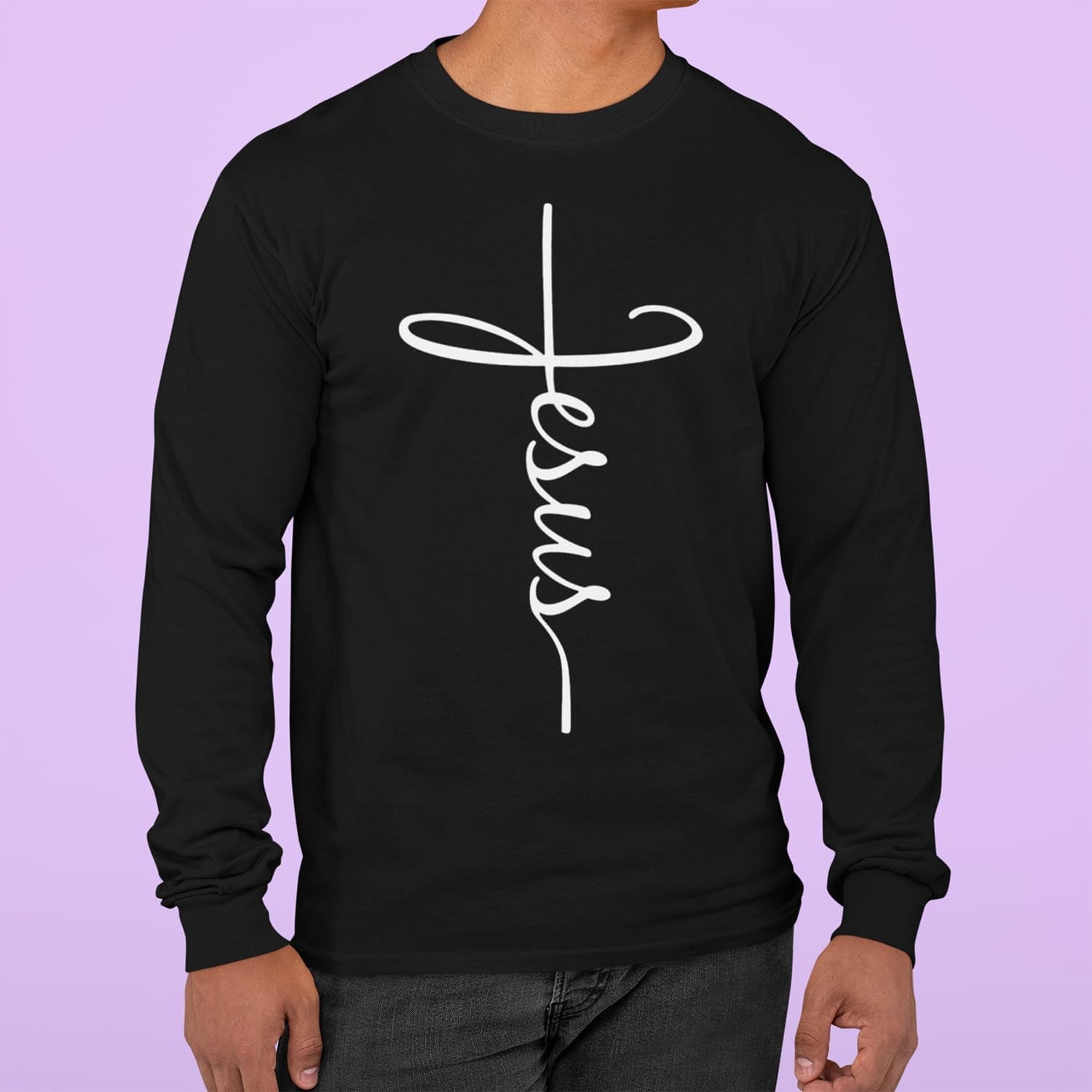 Jesus Cross Script Long Sleeve Shirt