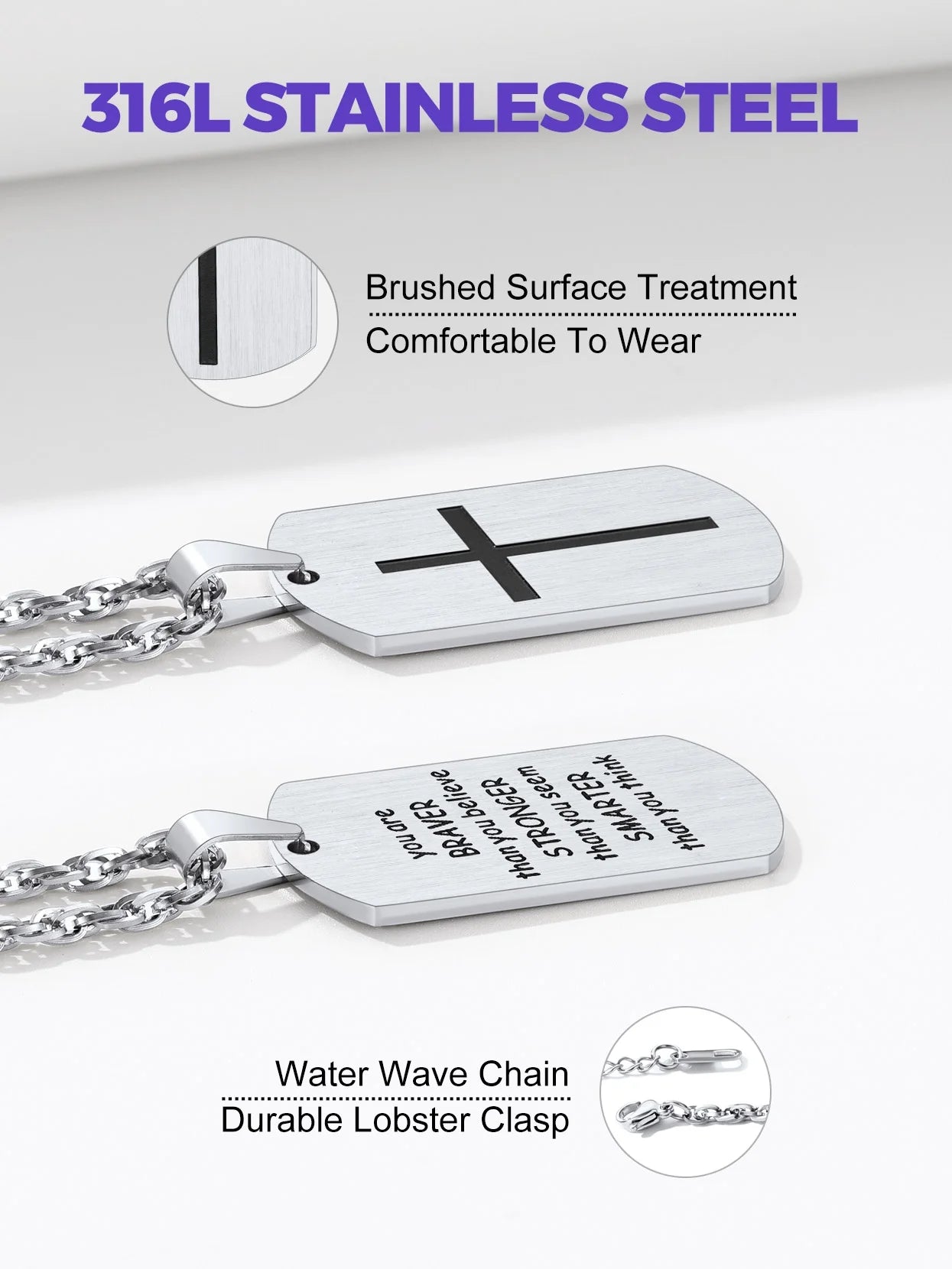 Cross Necklace for Men Stainless Steel Dog Tag Bible Verse Pendant Chain Christmas Jewelry Gifts for Son