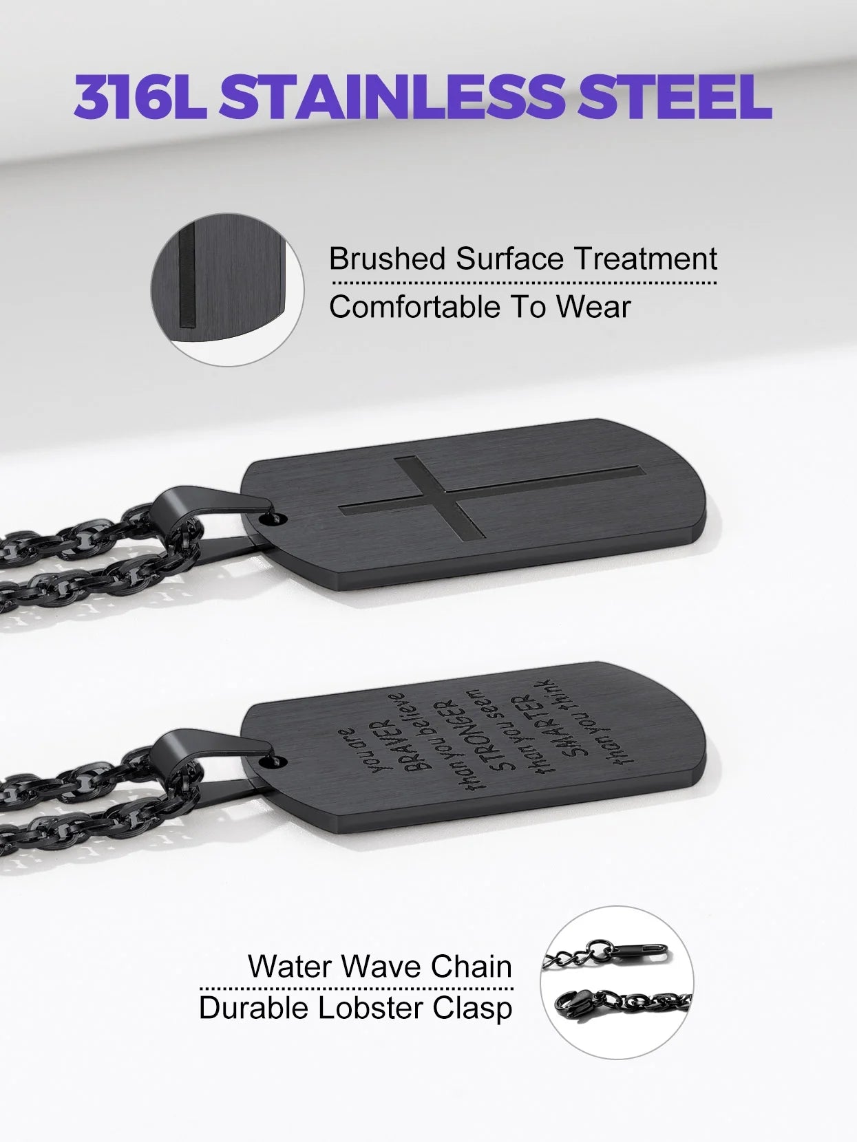 Cross Necklace for Men Stainless Steel Dog Tag Bible Verse Black Pendant Chain Christmas Jewelry Gifts for Son