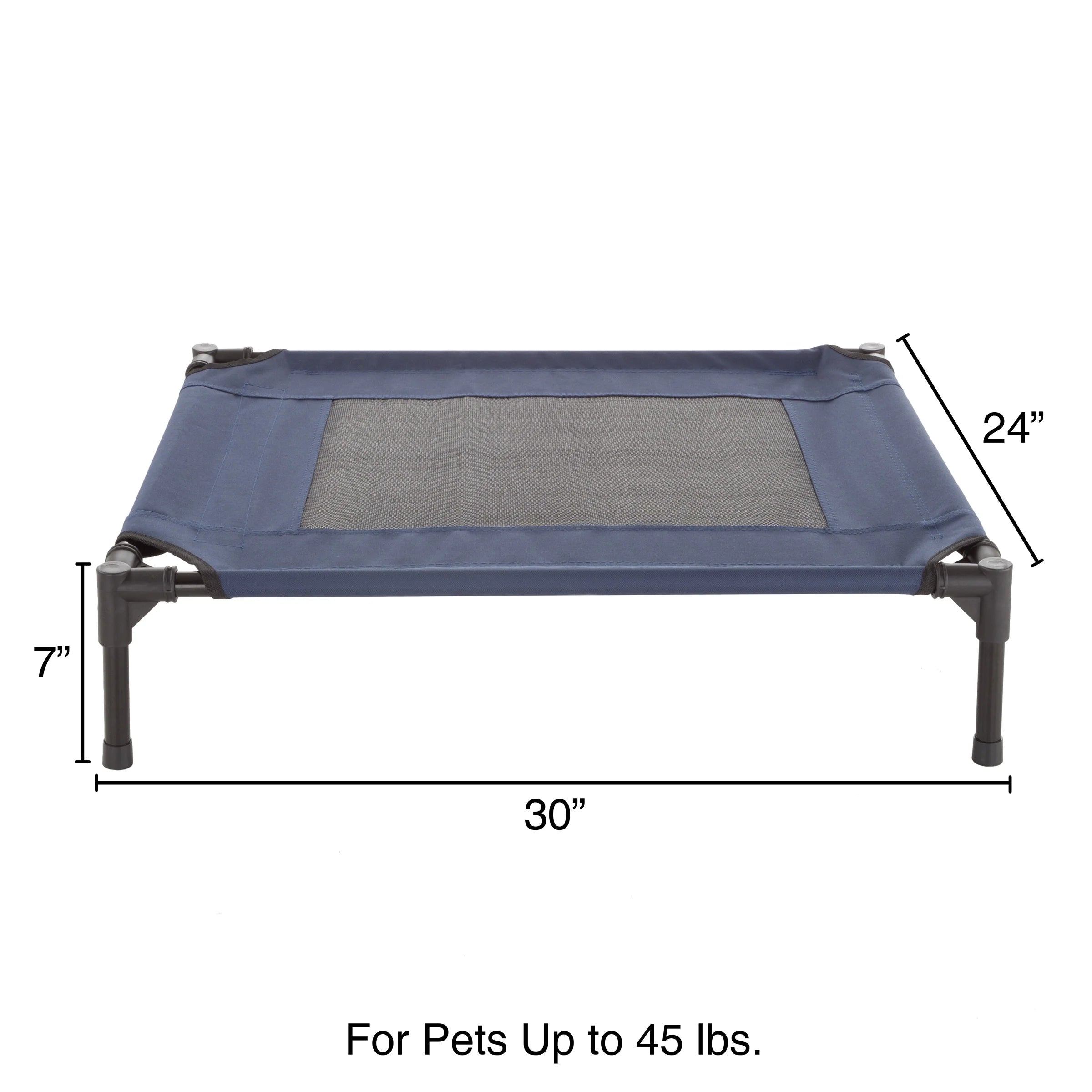 30X24 Portable Elevated Pet Bed with Non-Slip Feet - Dog Bed for Pets up to 50Lbs (Blue)
