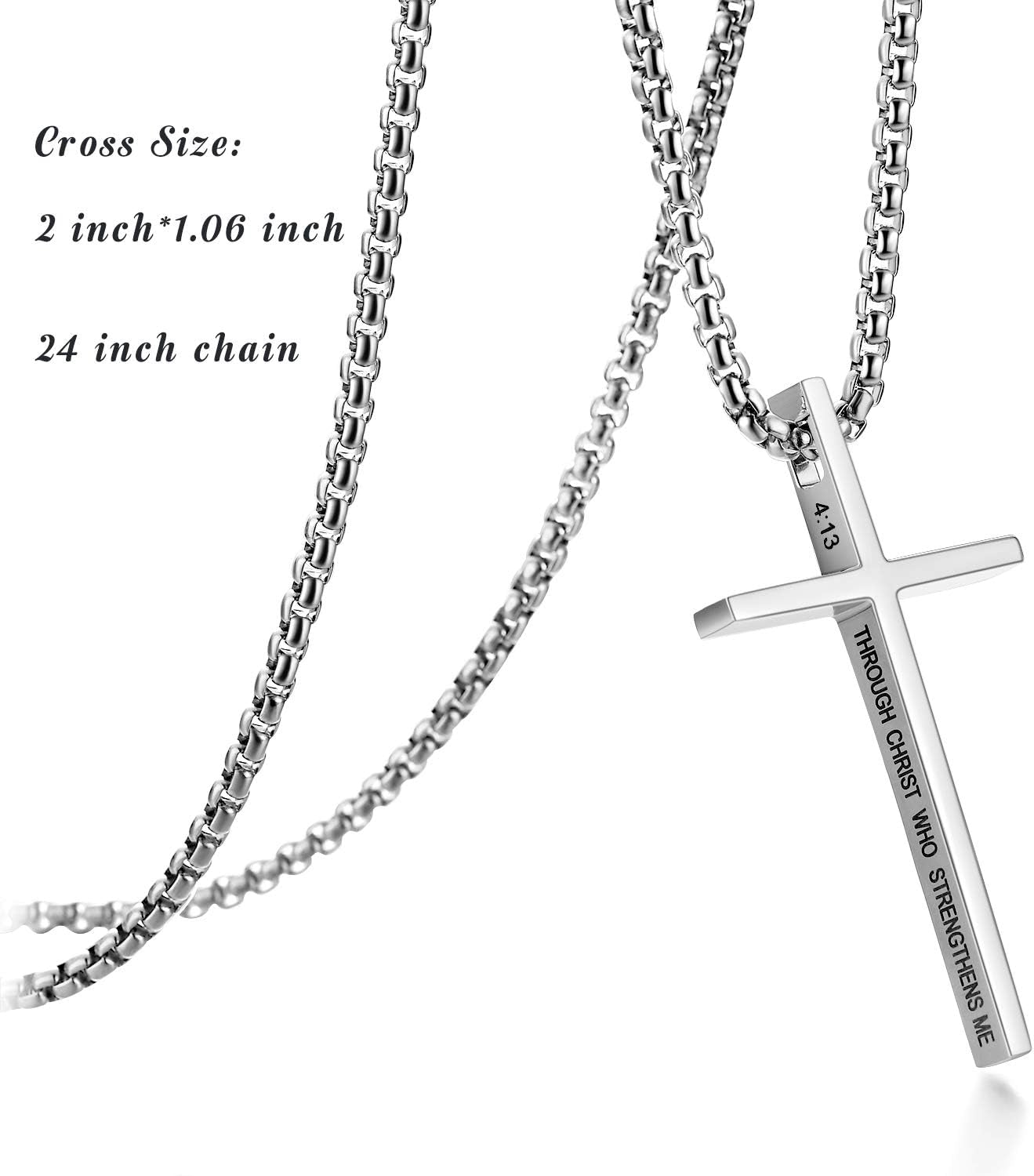Cross Necklace for Men, Philippians 4:13 Christian Cross Stainless Steel Necklaces for Men