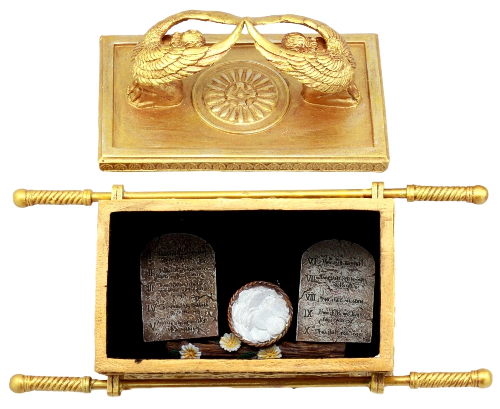 Ebros Golden Ark of the Covenant with Ten Commandments Rod of Aaron and Manna Religious Decorative Figurine Trinket Jewelry Box 9.5" Long …