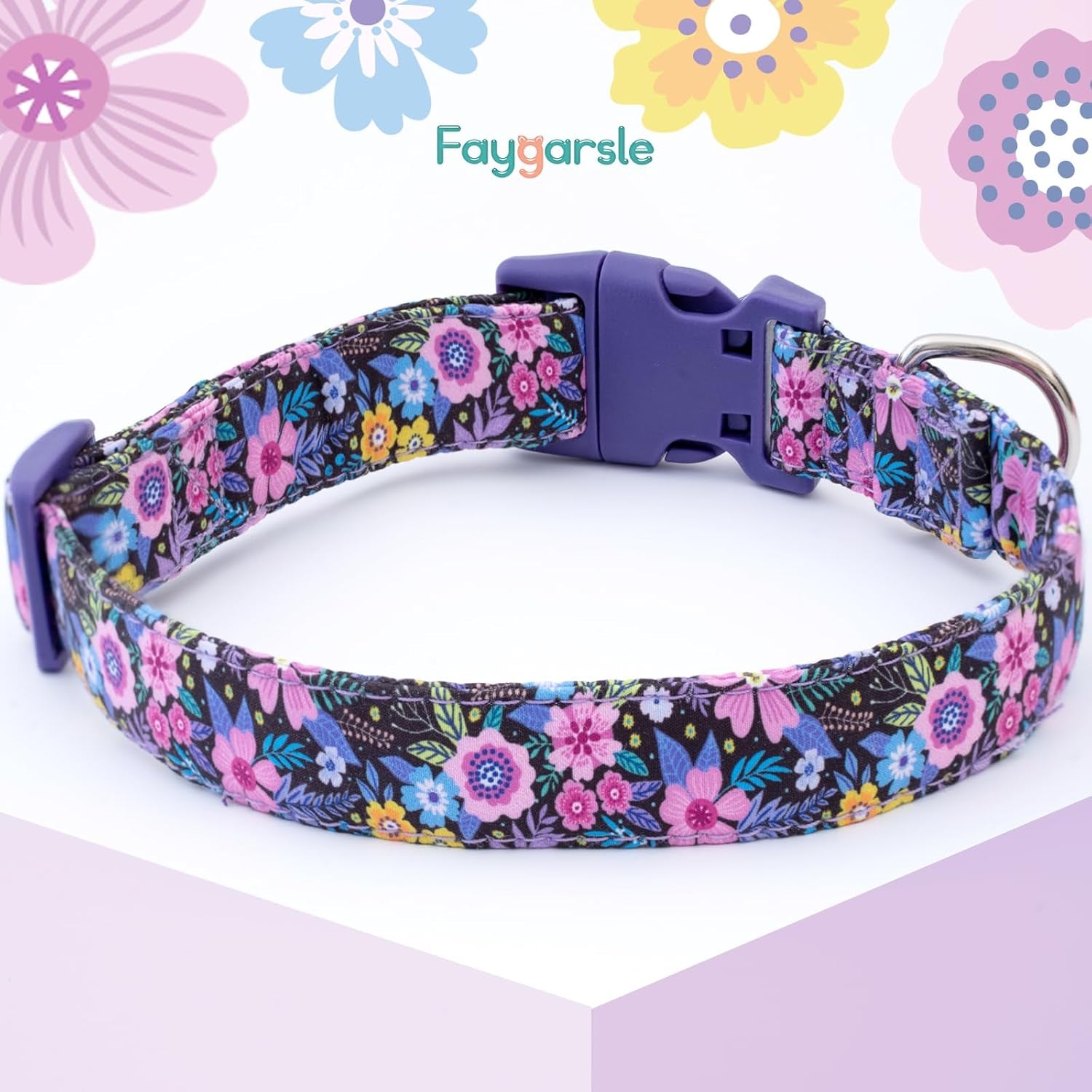 Cotton Dog Collar Cute Dog Collars for Small Medium Large Dogs Purple Floral Colored Options Soft and Fancy Pet Collars for Girls Flower Pattern for Girl Dog Collar L