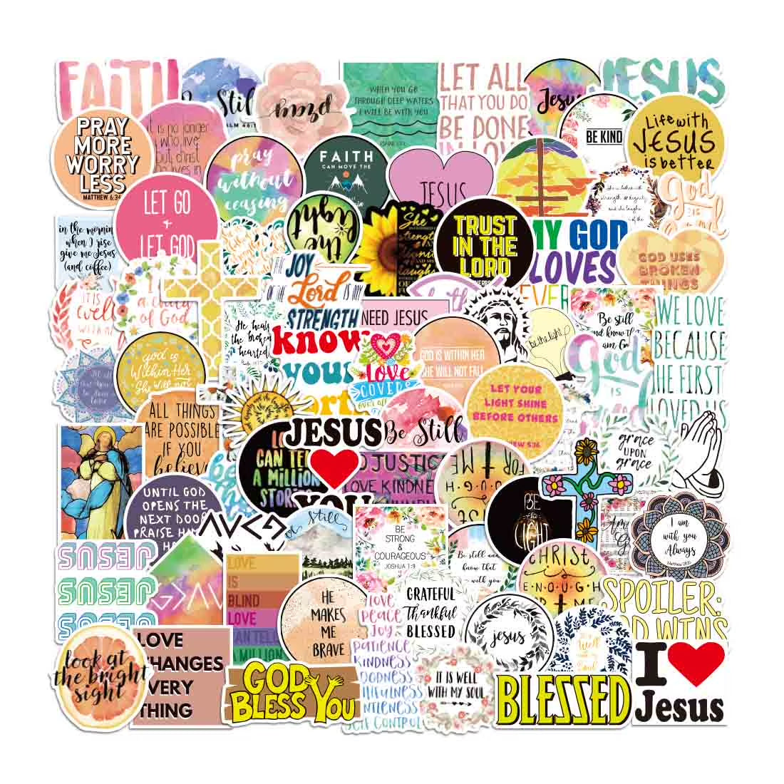 Jesus Christian Stickers for Water Bottle Journaling Laptop 100Pcs, Religious Bible Verse Stickers Pack for Adults Kids, Inspirational Scripture Spiritual Faith Decals, Vinyl Christian Gifts