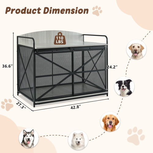 Heavy Duty Large Dog Crate Furniture For Large Medium Dog, Farmhouse Wooden Dog Kennel Indoor End Table