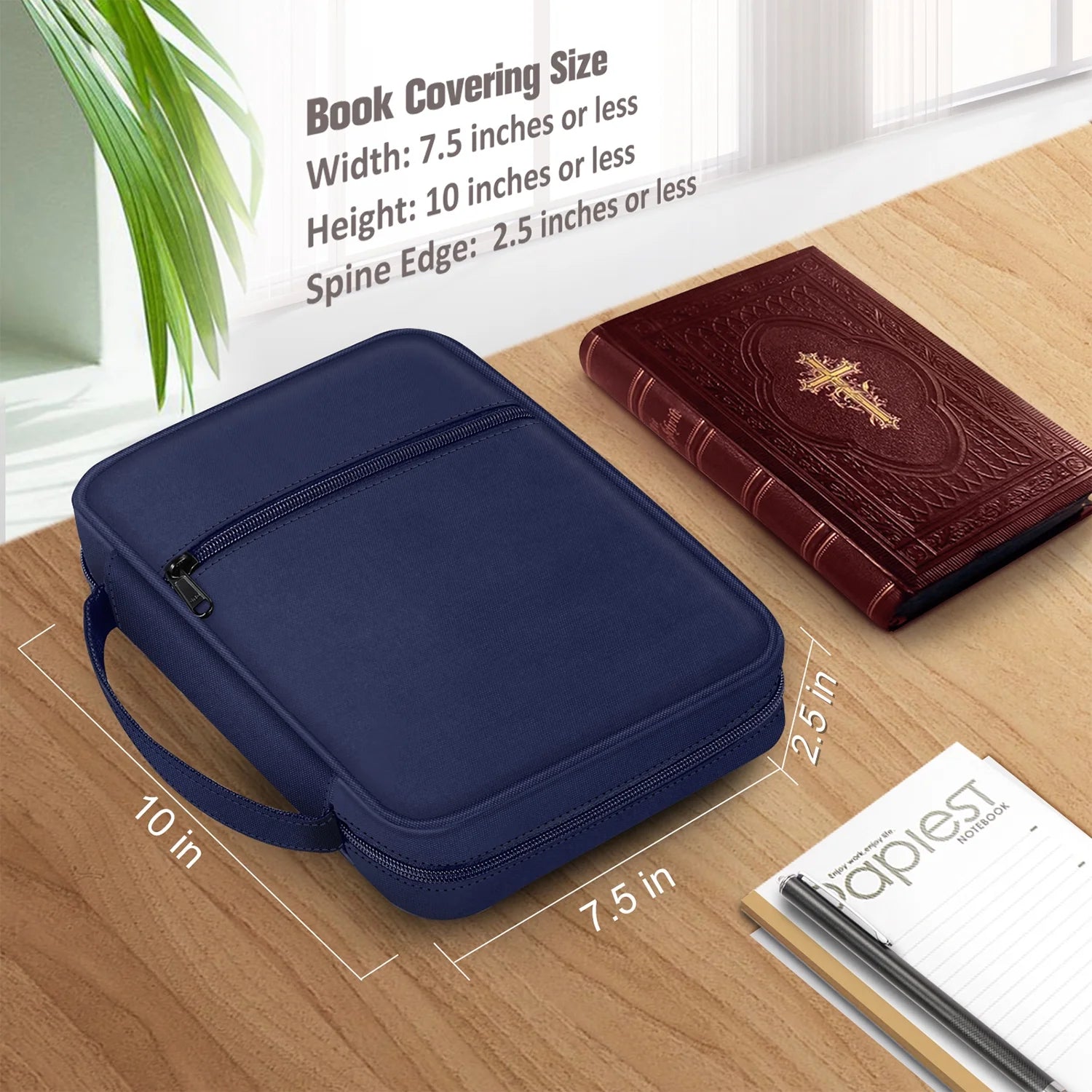 Bible Cover, Carrying Book Case Church Bag Bible Protective with Handle and Zippered Pocket, Perfect Gift for Men Women Father, Navy