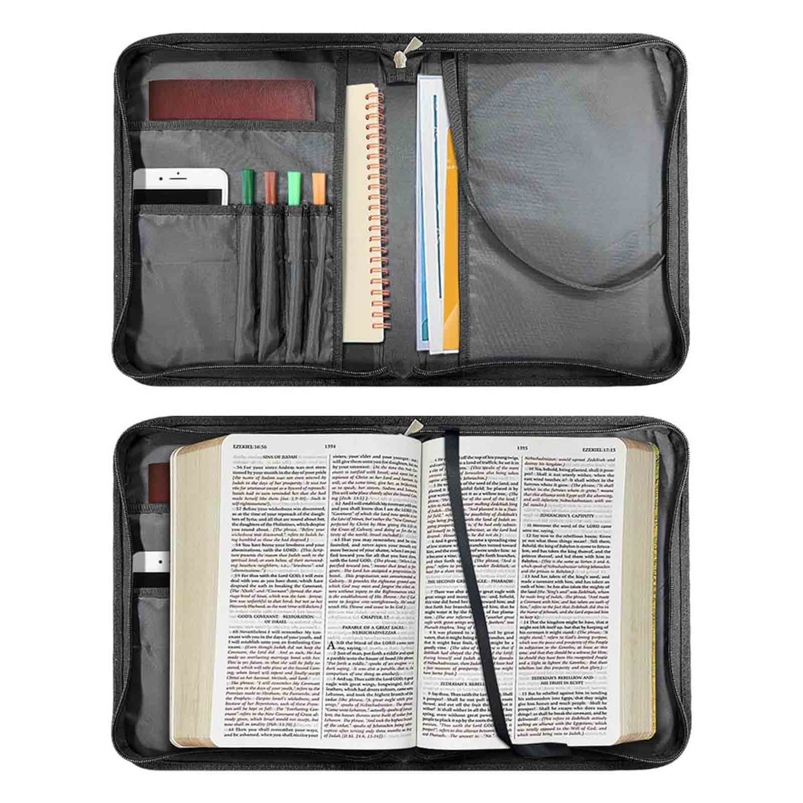 Floral Cross Bible Covers for Women, Christian Bible Book Carrying Bag Scripture Case Church Bag, Bible Protective with Handle Pockets Zippered Pocket
