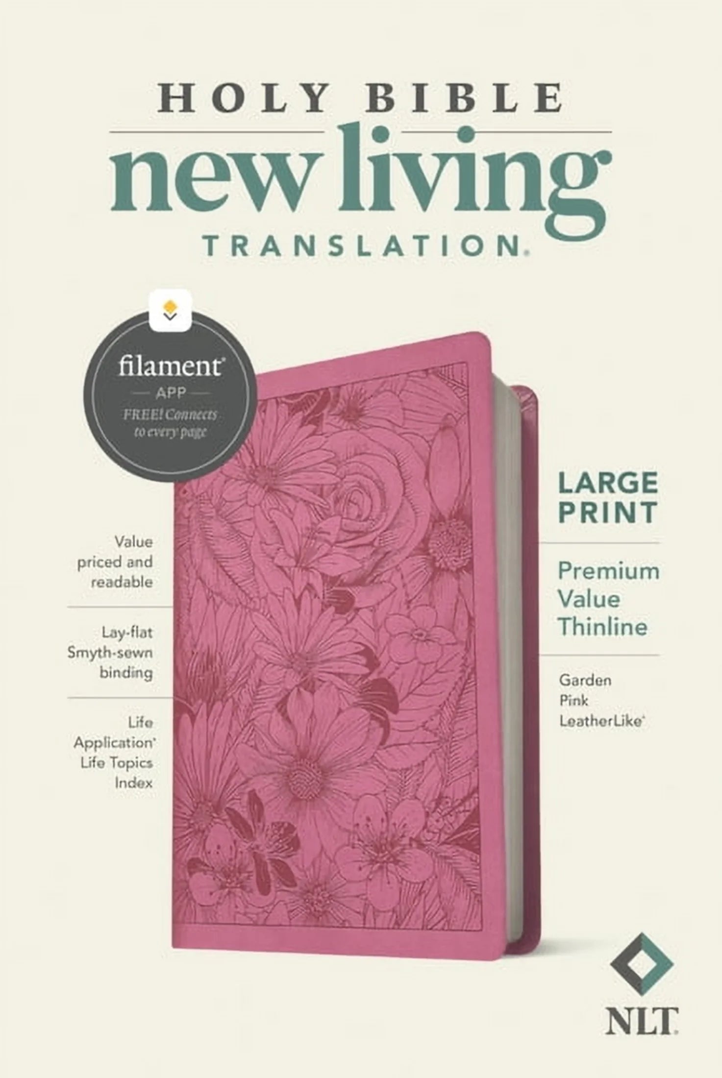 NLT Large Print Premium Value Thinline Bible, Filament Enabled (Leatherlike, Garden Pink), (Hardcover)