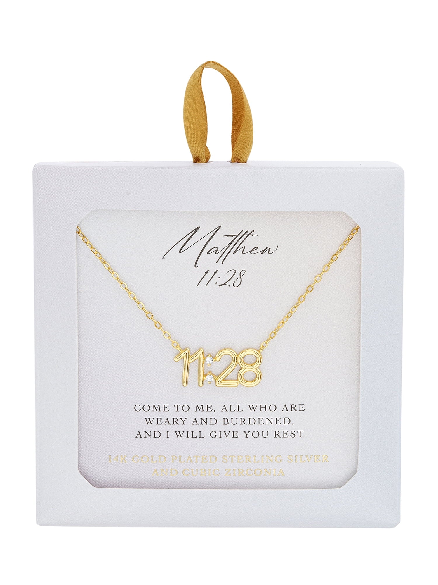 Sterling Silver 14K Gold-Plated Bible Verse Matthew 11:28 16"+2" Necklace