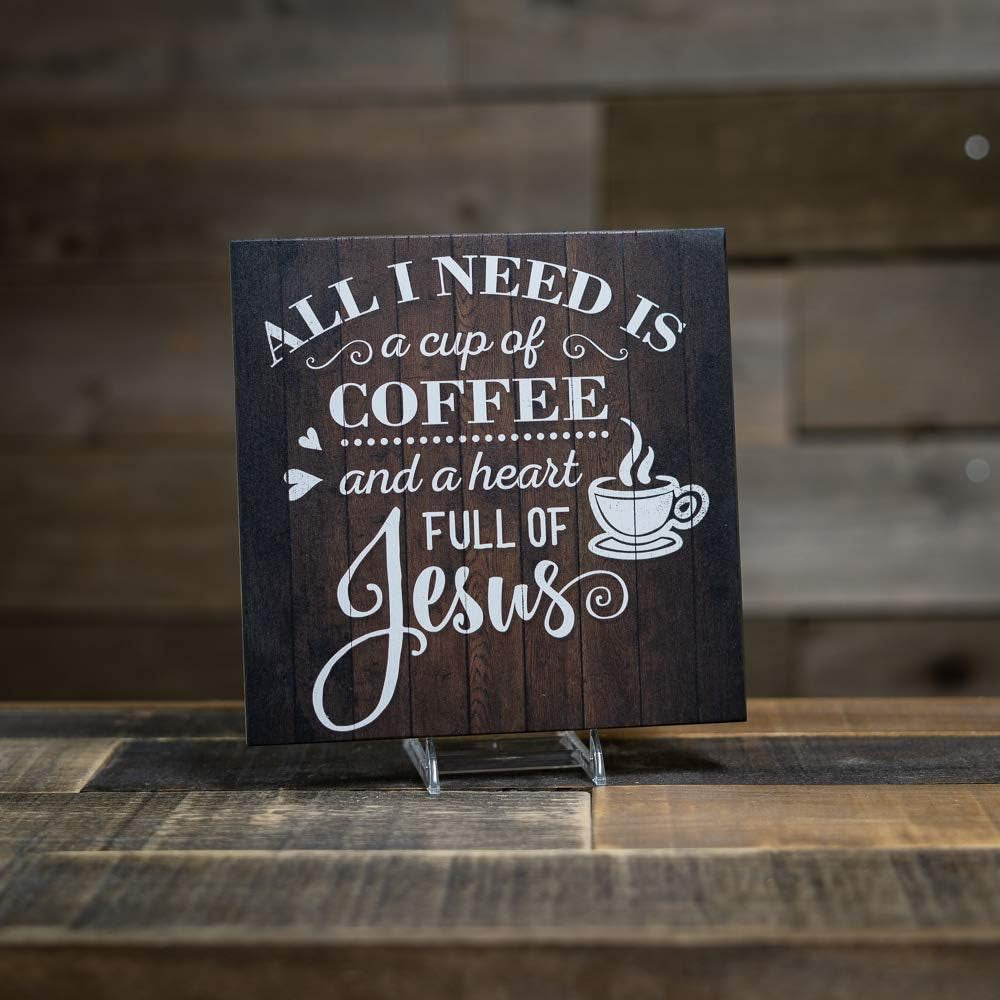 Coffee and Jesus Sign Christian Wood Decor Rustic Signs Wooden Decorations Kitchen Small Religious Plaque Station Wall Home Faith Family Farmhouse Inspirational Scripture 12 X 12 Art B3-12120061069