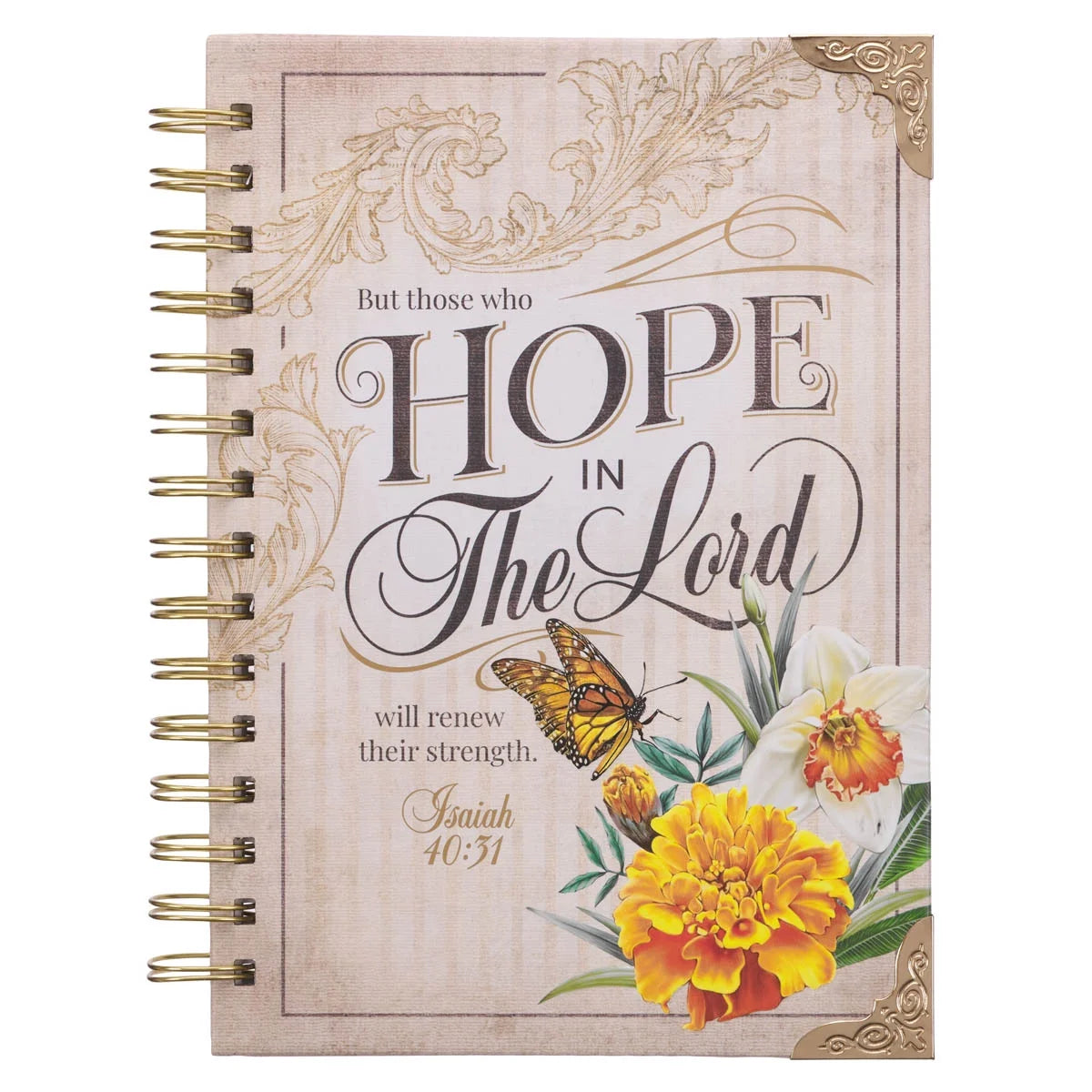 Journal W/Scripture for Women Hope in the Lord Isaiah 40:31 Butterfly Deep Ocean Blue 192 Ruled Pages, Large Hardcover Notebook, Wire Bound