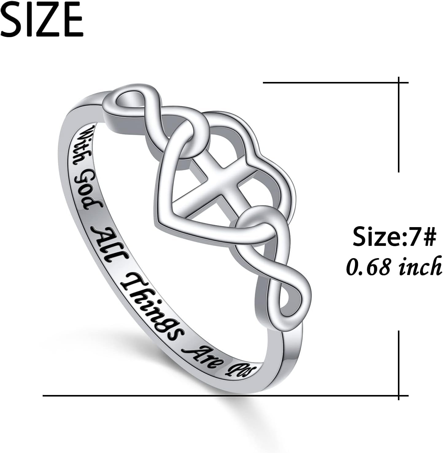 S925 Sterling Silver Christian Cross Heart Inspirational Faith Bible Verse Necklace & Rinags for Women Teen Jewelry