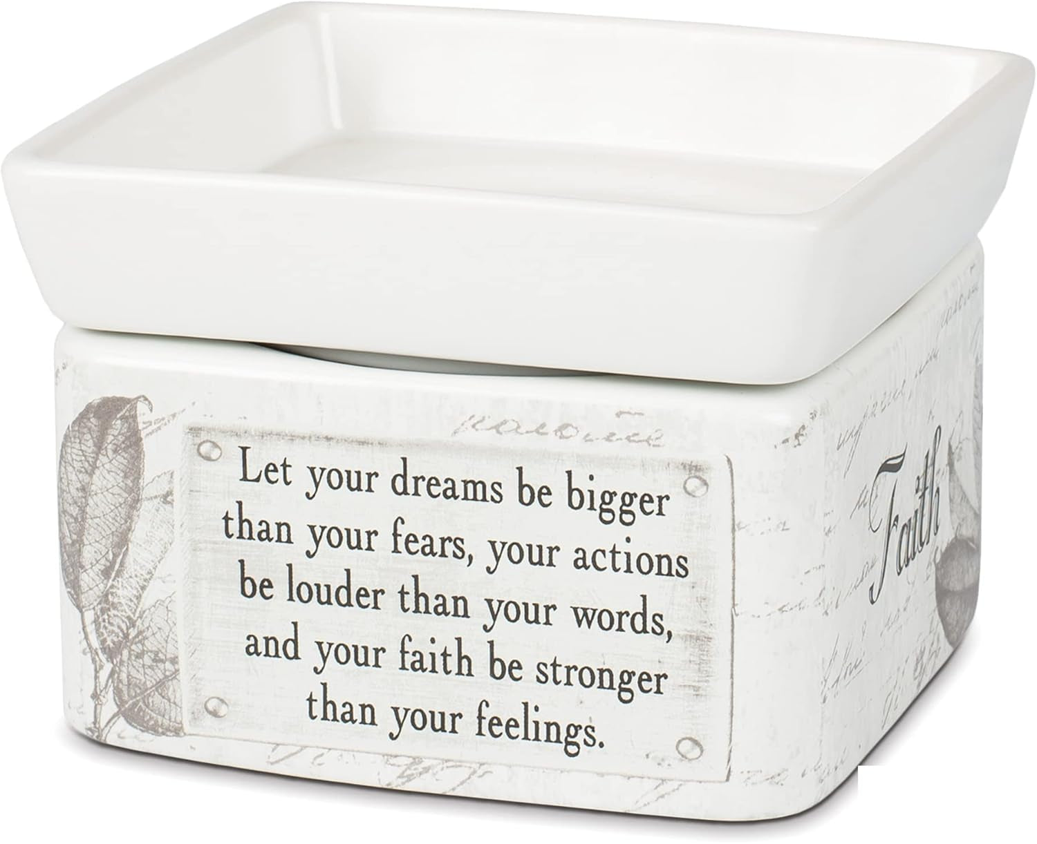 Dream Actions Faith Stronger Stoneware Electric 2 in 1 Jar Candle and Wax Tart Oil Warmer