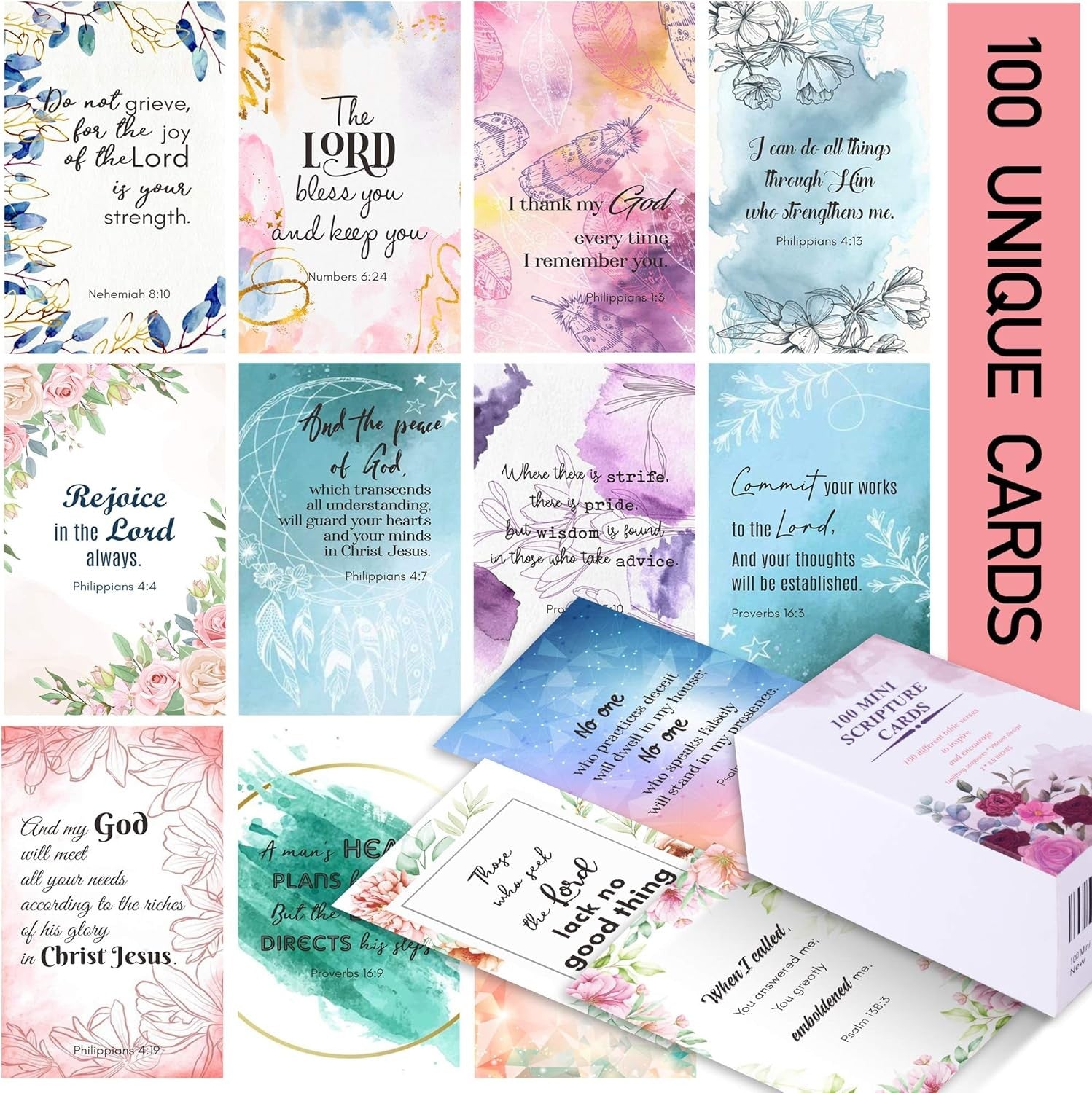 BRYTEFY 100 Prayer Cards for Women with Assorted Bible Verses, Mini Floral