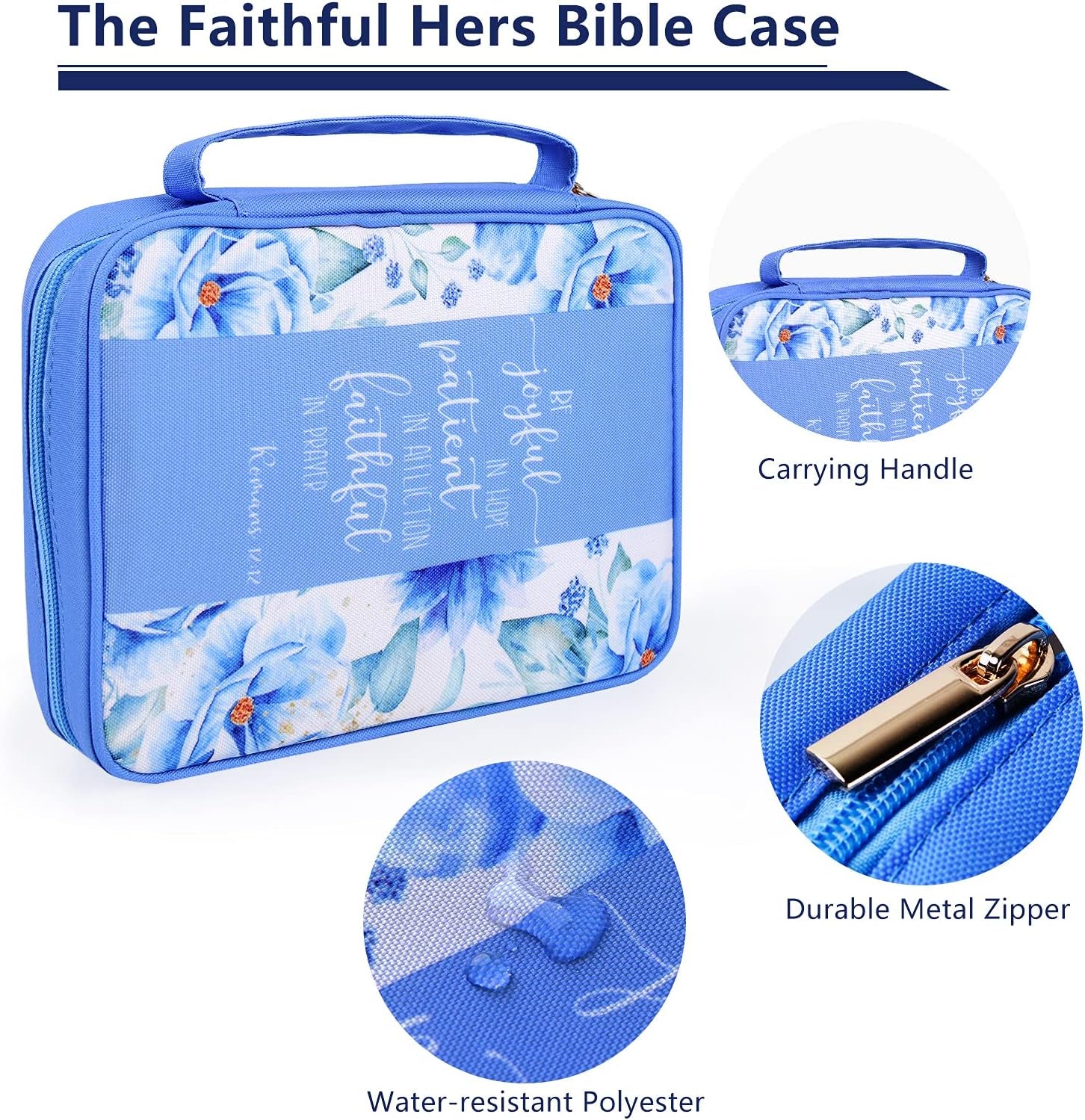 Bible Cover, Carrying Book Case Church Bag Bible Protective with Handle & Front Pocket, Perfect Gift for Mother Kids Girls Women 10X7.5X2.4In (Winter Floral), Medium