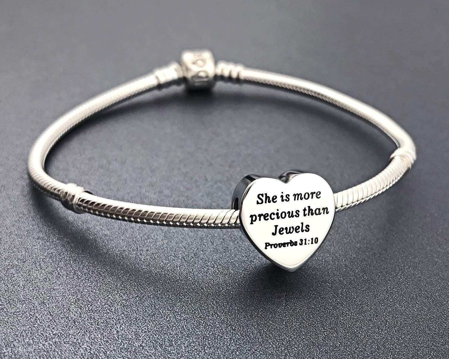Heart Charm Fit Pandora Charms Bracelet Christian Bible Verse Charm Prayer Faith Religious Charms Gifts for Women