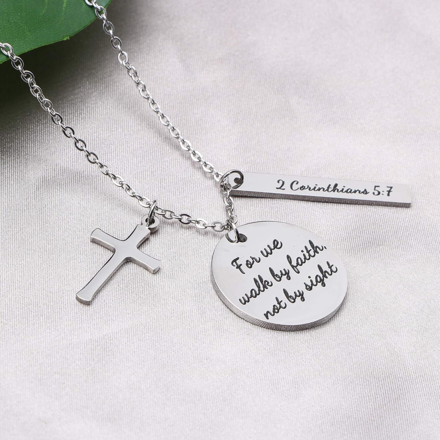 God Necklace Christian Religious Bible Verse Scripture Inspirational Prayer Necklaces Engraved for We Walk by Faith, Not by Sight -2 Corinthians 5:7