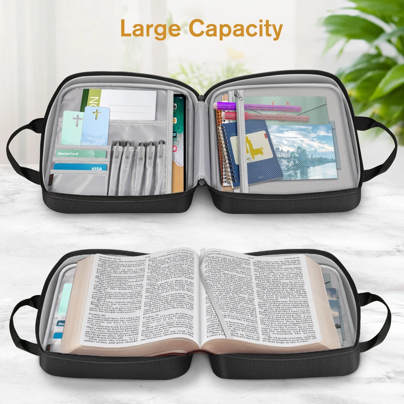 Extra Large Bible Cover, Carrying Book Case Church Bag Bible Protective with Detachable Shoulder Strap & Zippered Pocket, Gift for Men Women, Black