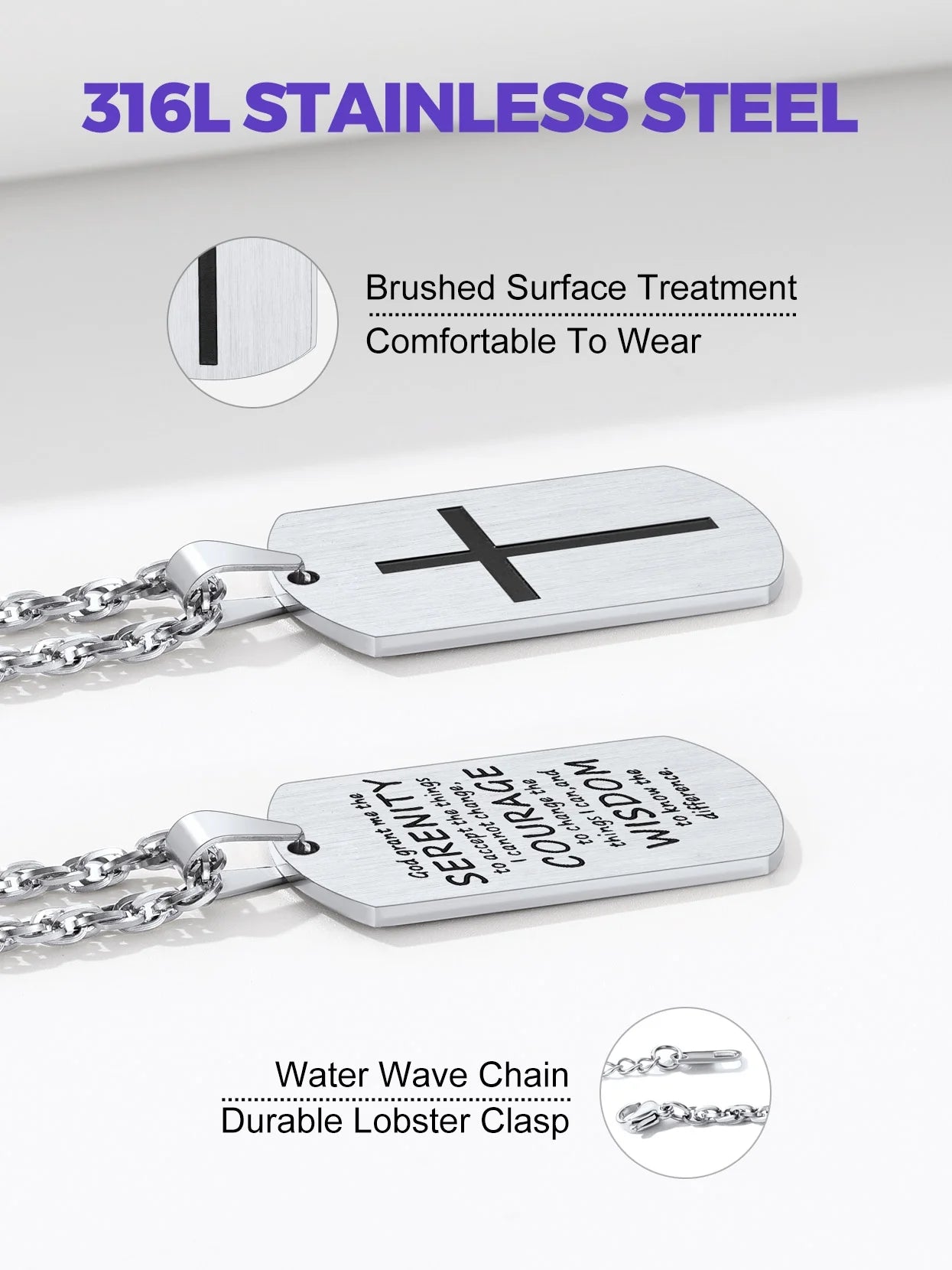 Cross Necklace for Men Stainless Steel Dog Tag Bible Verse Pendant Chain Christmas Jewelry Gifts for Son