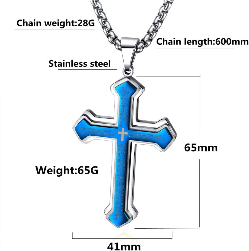 Men'S Cross Pendant Necklace Large Stainless Steel Cross Pendant Necklace for Men Women