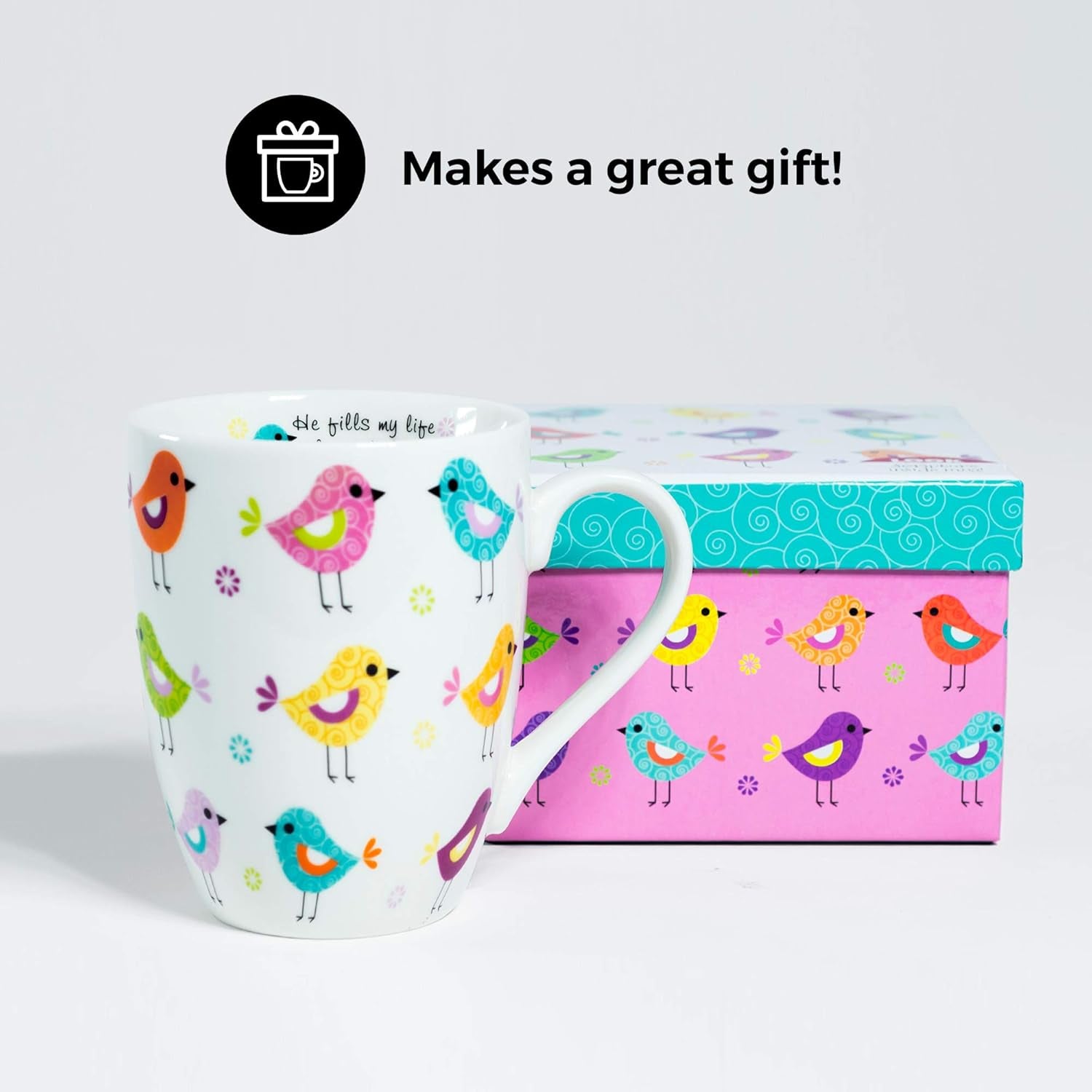 Inspirational Ceramic Mug with Birds-Psalm 103:5, He Fills My Life with Good Things, Multicolor, One Size, 12 Ounces