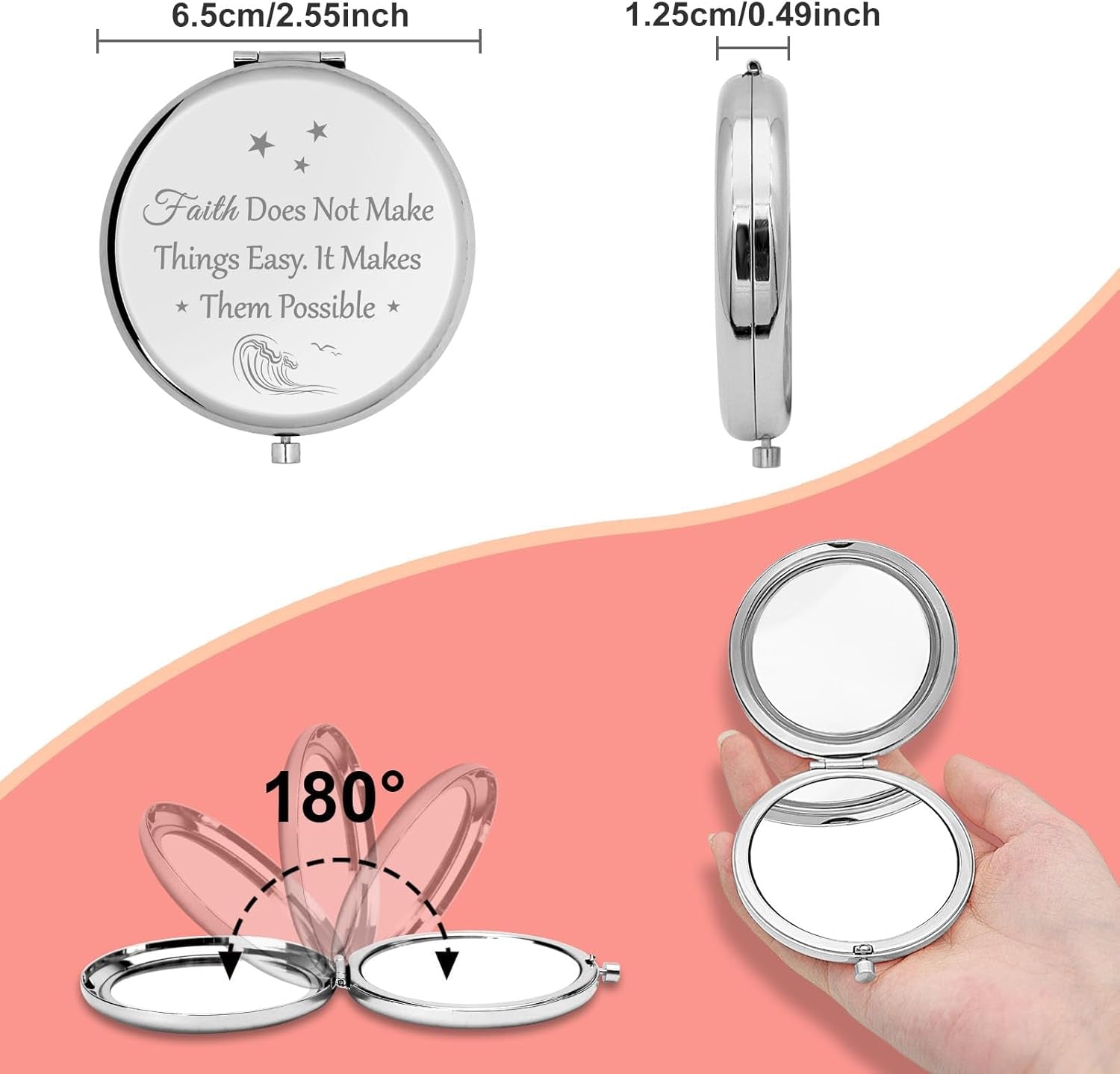 Christian Gifts Inspirational Compact Makeup Mirror Bible Verse Gifts Birthday Gifts Compact Mirror Baptism Gift for Girl Goddaughter Christian Encouragement Gifts Religious Gift Travel Makeup Mirror