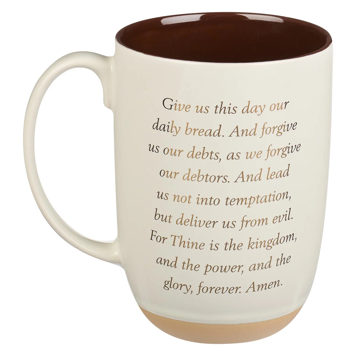Large Ceramic Coffee & Tea Scripture Mug for Men & Women: the Lord'S Prayer - Non-Toxic/Lead-Free Inspirational Religious Novelty Clay Base Cup W/Gold Accents, White/Brown, 15 Oz.