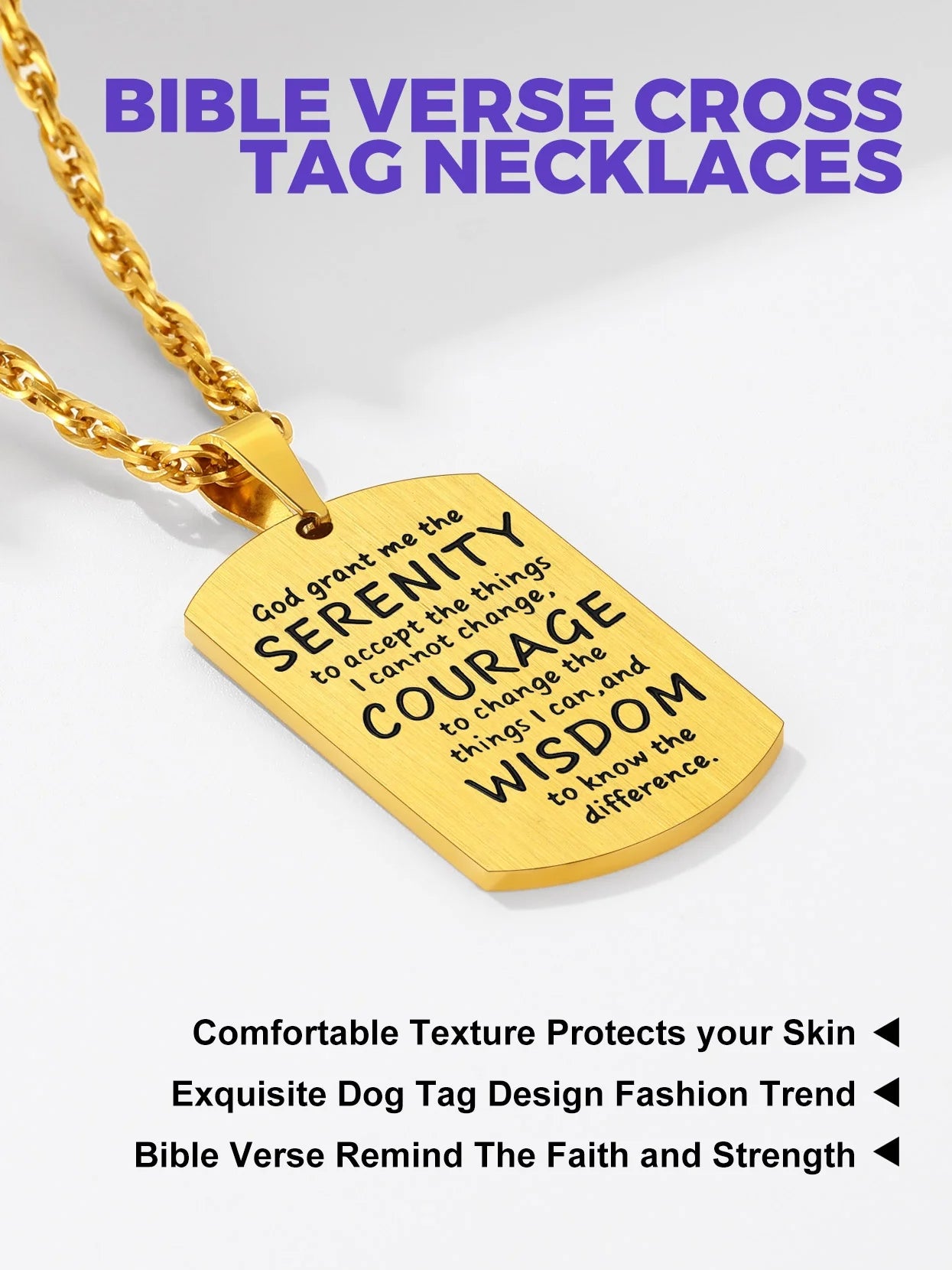 Cross Necklace for Men Stainless Steel Dog Tag Bible Verse Gold Plated Pendant Chain Christmas Jewelry Gifts for Son