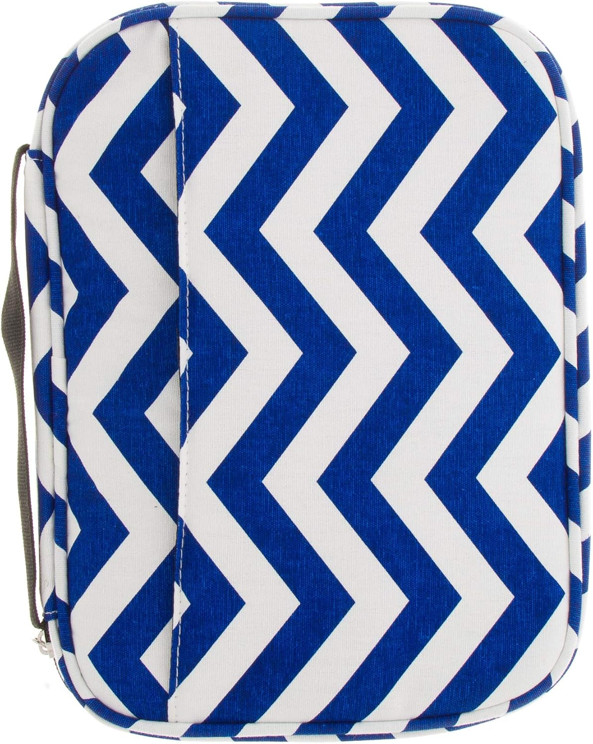Premium Canvas Compact Bible Cover with Carrying Handle, Book Protector with Pockets Colorful Chevron Bible Case with Zipper and Pen Holder for Women, Girls, Ladies (Navy Chevron)