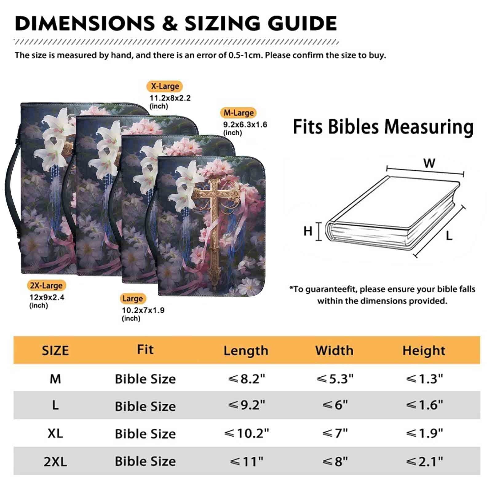 Floral Cross Bible Covers for Women, Christian Bible Book Carrying Bag Scripture Case Church Bag, Bible Protective with Handle Pockets Zippered Pocket