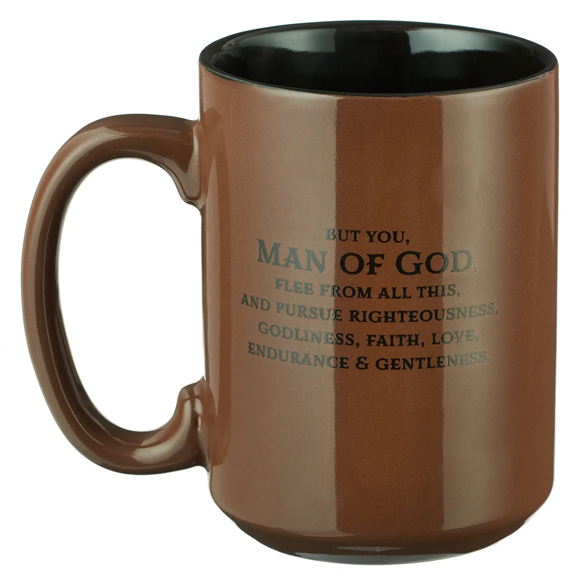 Large Ceramic Coffee & Tea Mug for Men, Dads & Pastors: Man of God Inspirational Bible Verse, Lead/Cadmium-Free, Non-Toxic Microwave/Dishwasher Safe Drinkware, Brown/Black, 14 Oz.