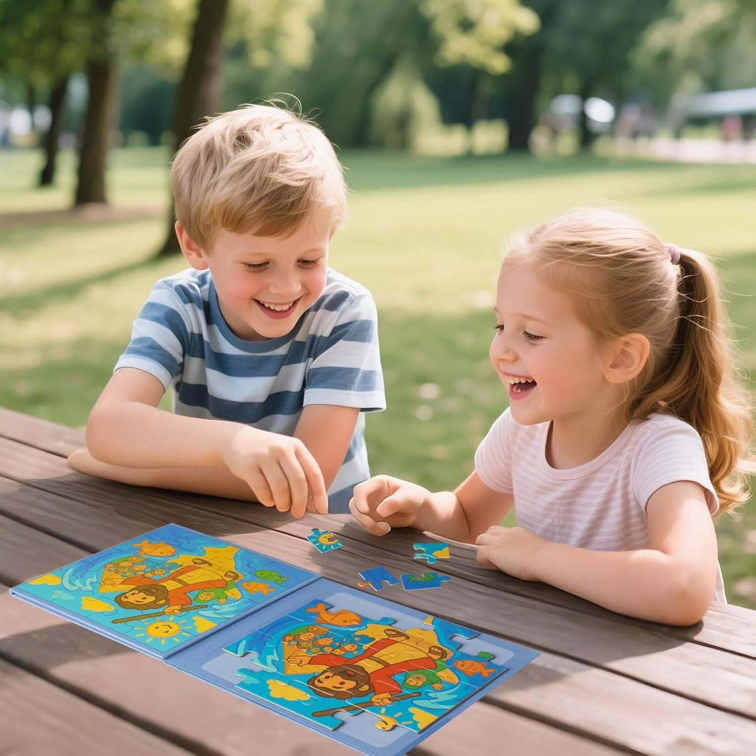 Magnetic Puzzles for Kids Ages 3 4 5 6, TWO-20 Piece Mermaid Wooden Jigsaw Puzzles Book for Toddlers,Travel Games and Travel Toys for 3 4 5 6 Year Olds Boys and Girls