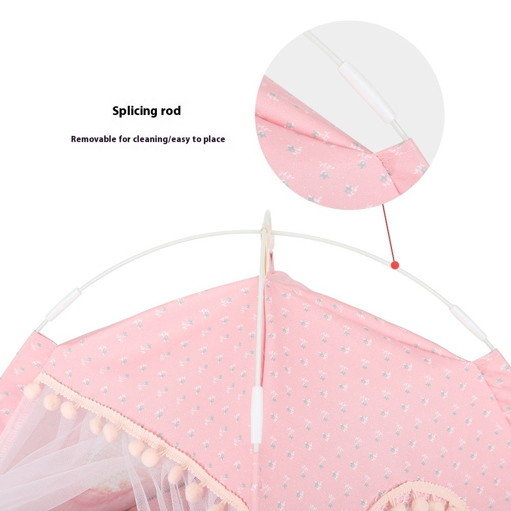 Foldable Outdoor Pet Tent with Cat Nest Kennel Summer Semi-Closed House Mat