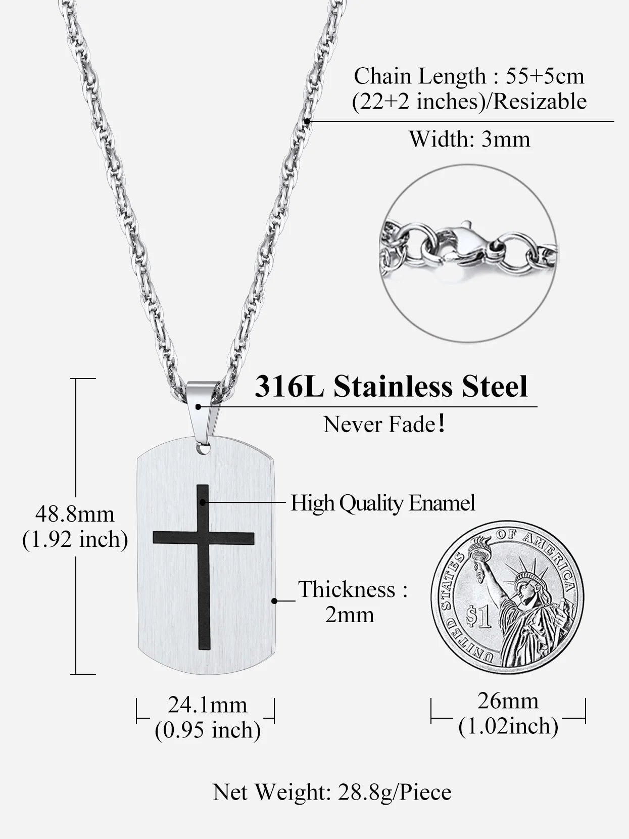 Cross Necklace for Men Stainless Steel Dog Tag Bible Verse Pendant Chain Christmas Jewelry Gifts for Son