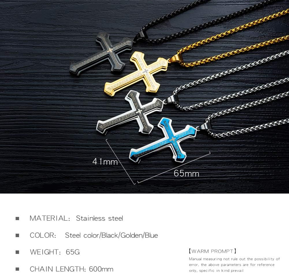 Men'S Cross Pendant Necklace Large Stainless Steel Cross Pendant Necklace for Men Women