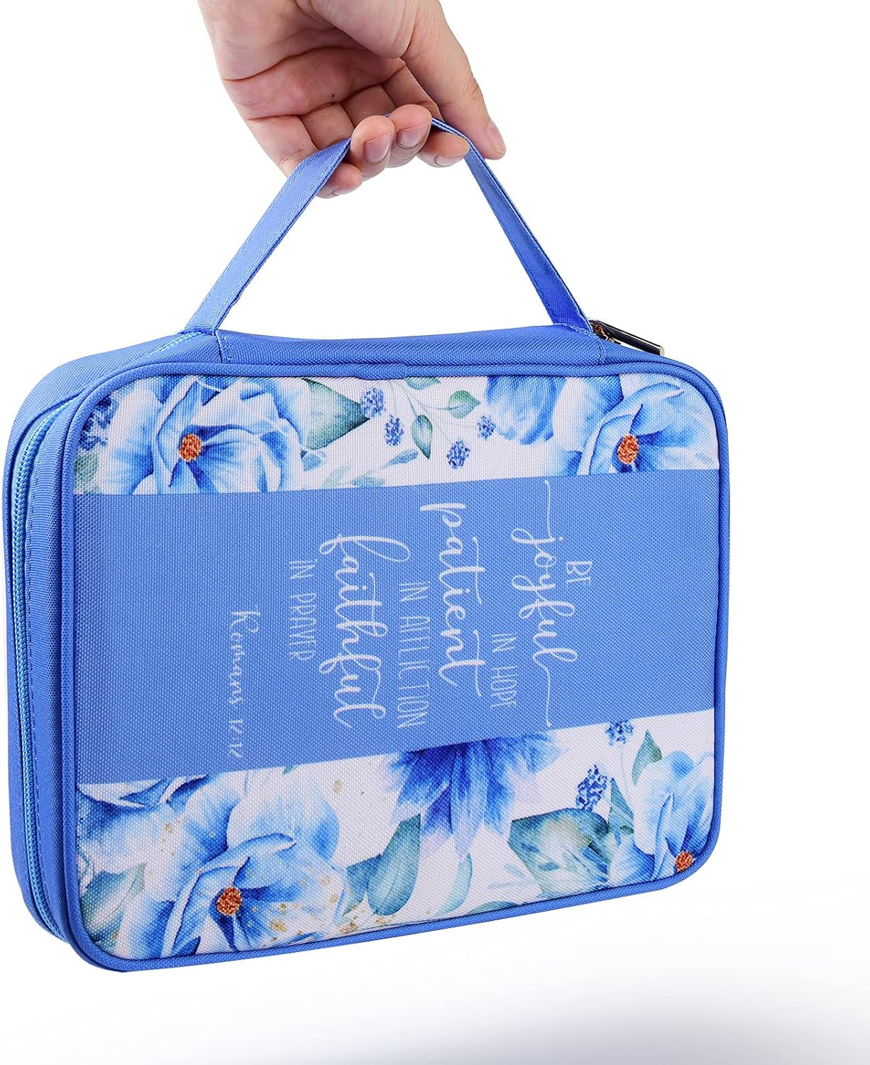 Bible Cover, Carrying Book Case Church Bag Bible Protective with Handle & Front Pocket, Perfect Gift for Mother Kids Girls Women 10X7.5X2.4In (Winter Floral), Medium