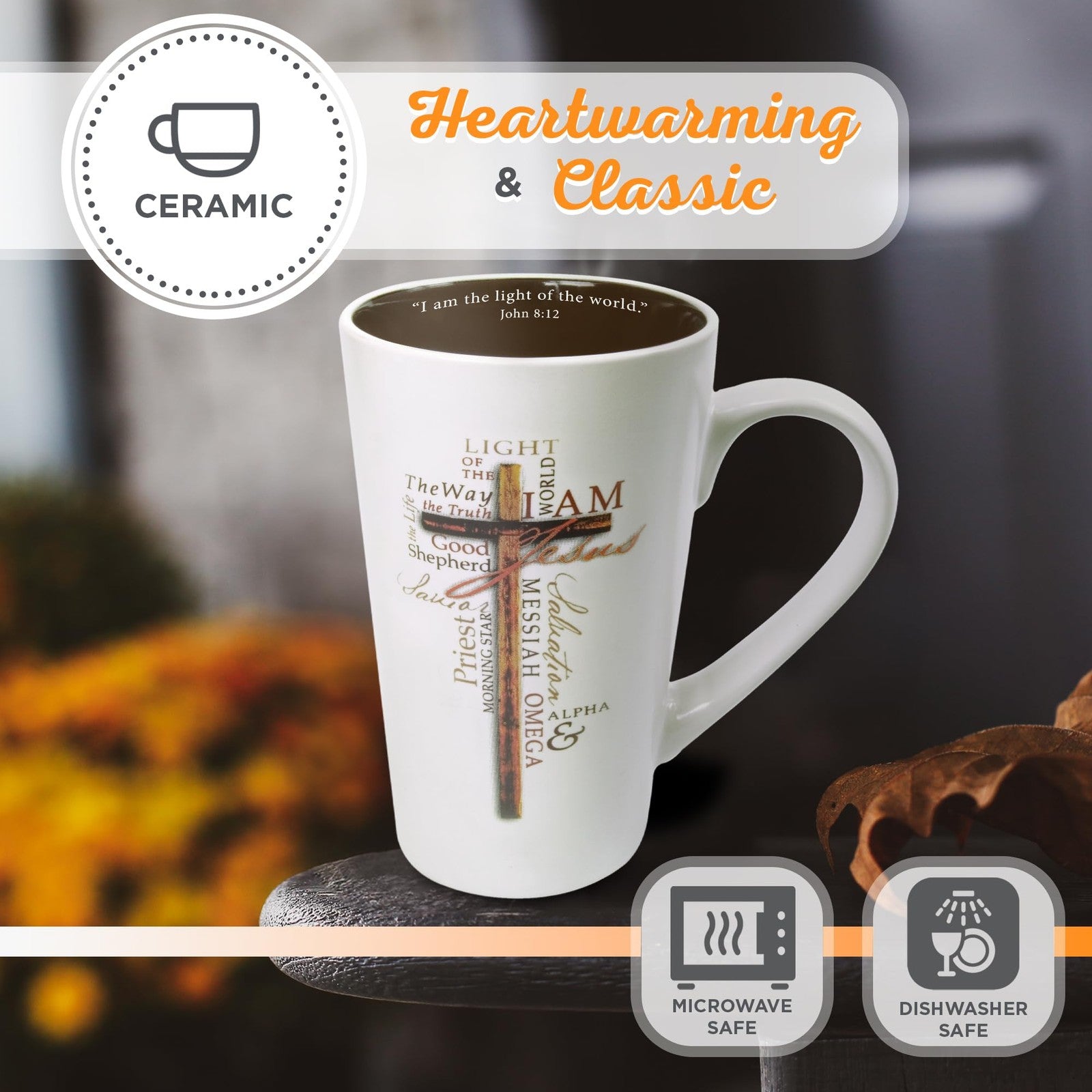 Christian Art Gifts Tall Stoneware Coffee/Tea Mug | Light of the World John 8:12