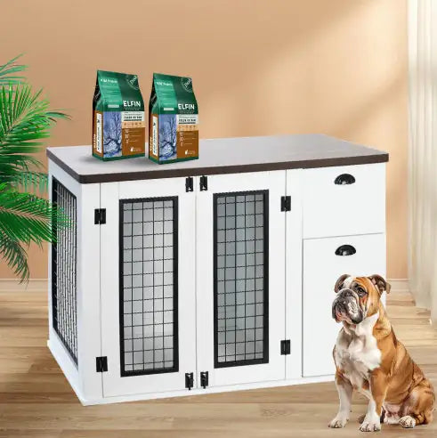 Furniture Style Dog Cage, Wooden Dog Crate, Double Door, Side Cabinet Dog Cage