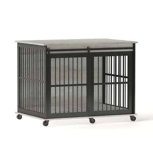Furniture- Reinforced Sliding Iron Door Dog Cage With Mat